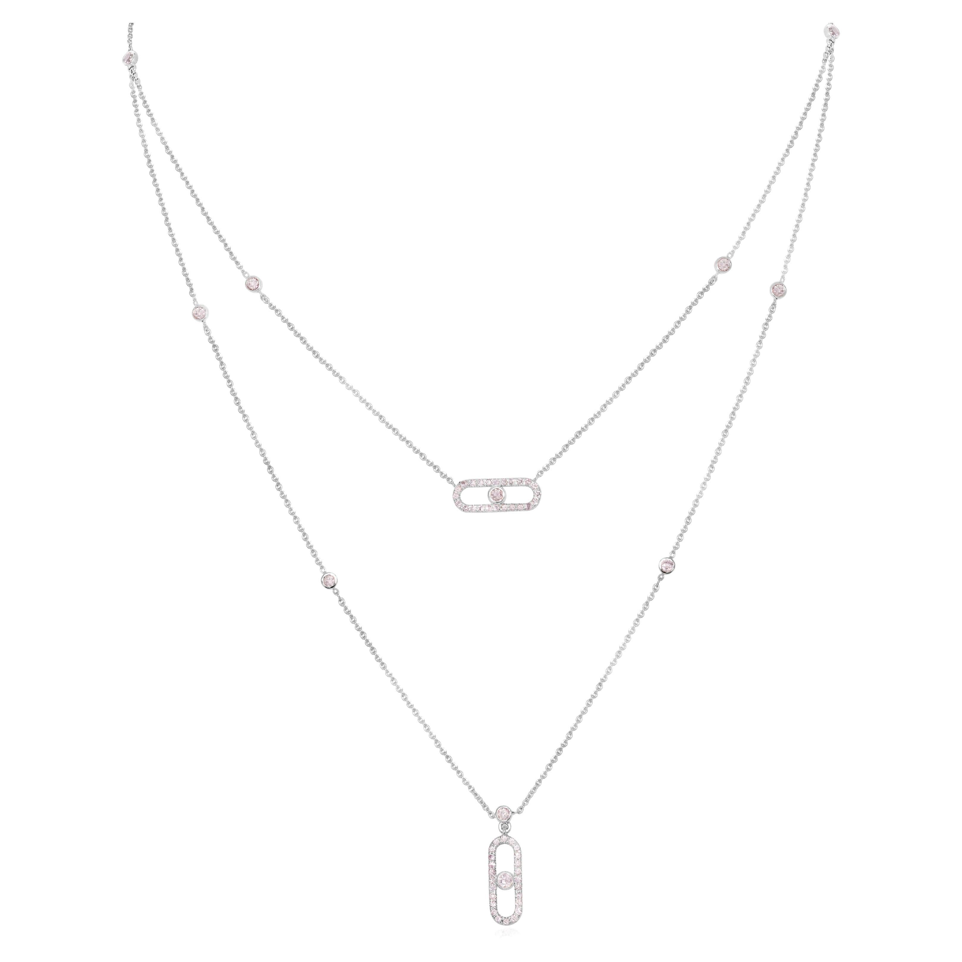 IGI 14K 0.80 ct Natural Pink Diamonds  Art Deco Design Necklace For Sale