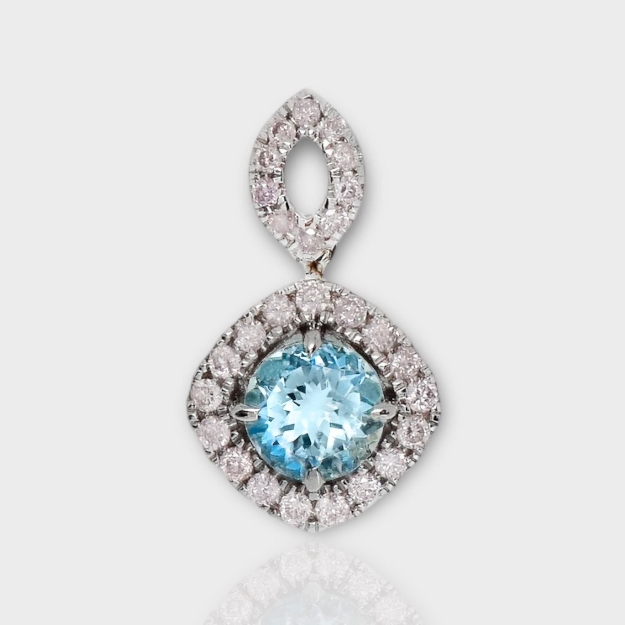 Round Cut IGI 14K 0.81 Ct Aquamarine&Pink Diamonds Pendant Necklace For Sale