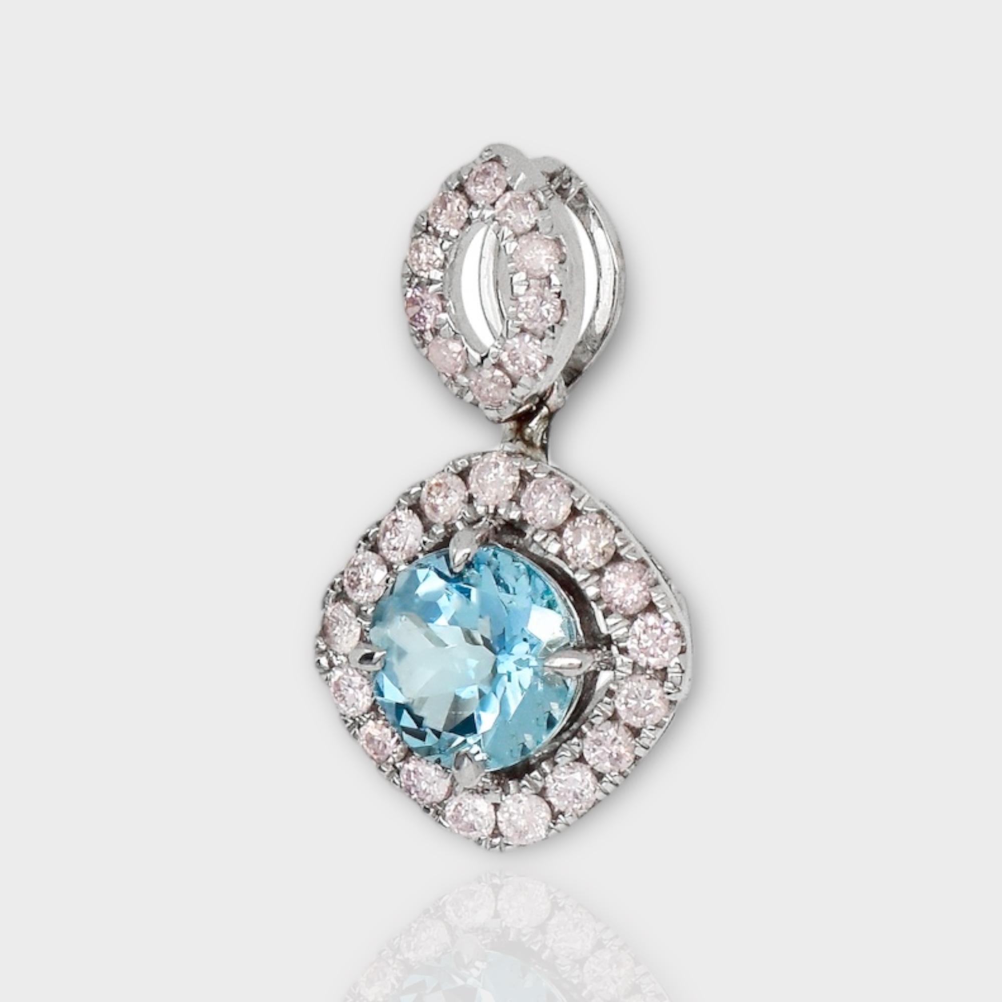 IGI 14K 0.81 Ct Aquamarine&Pink Diamonds Pendant Necklace In New Condition For Sale In Kaohsiung City, TW