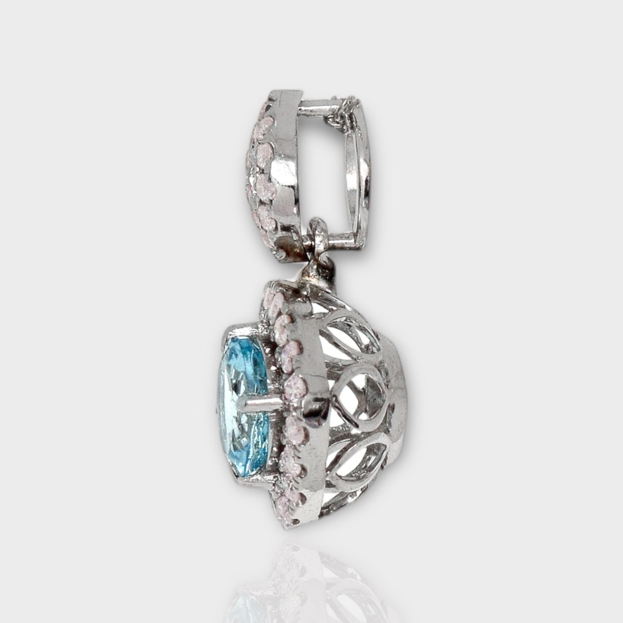 Women's IGI 14K 0.81 Ct Aquamarine&Pink Diamonds Pendant Necklace For Sale