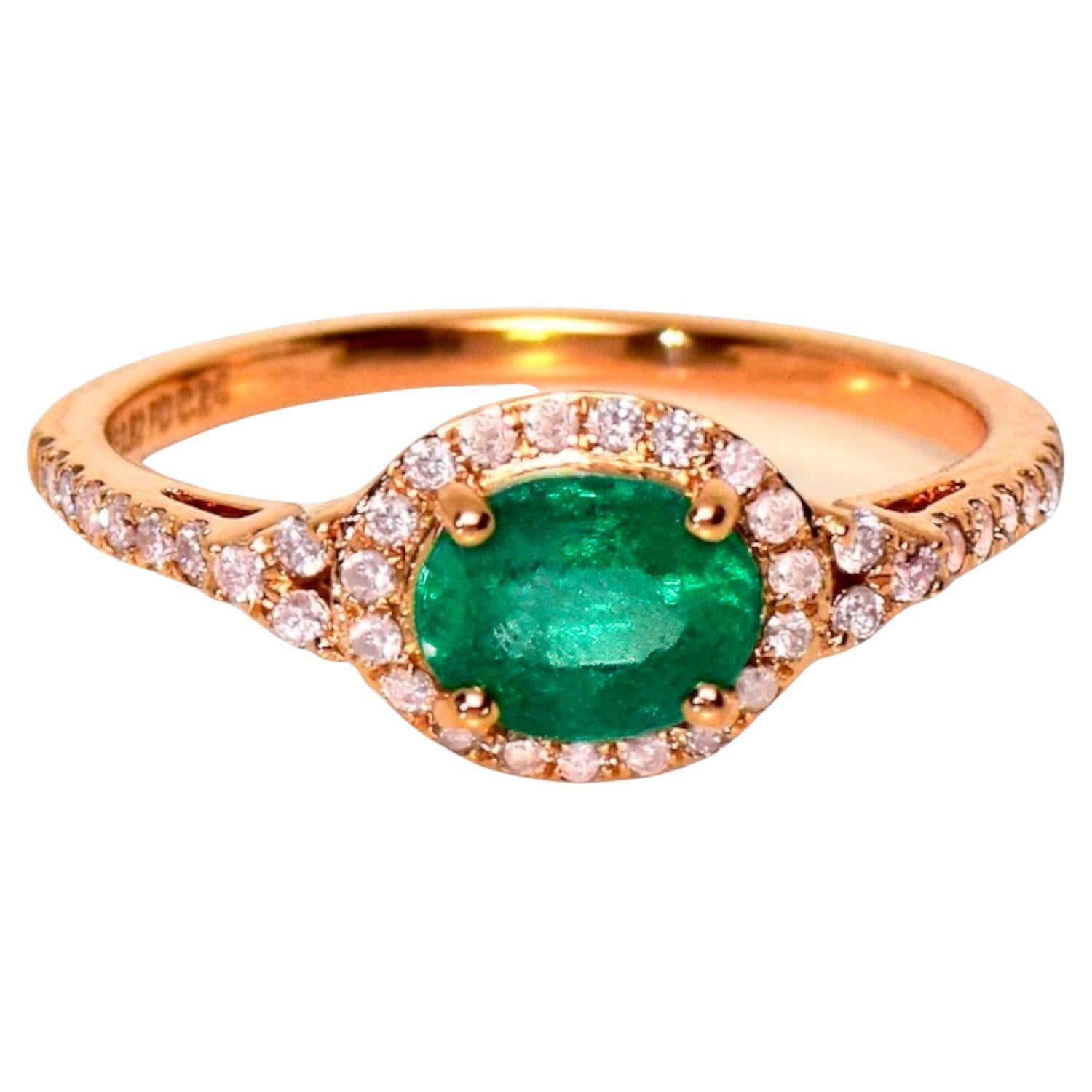 IGI 14K 0.82 Ct Emerald&Pink Diamonds Antique Art Deco Style Engagement Ring