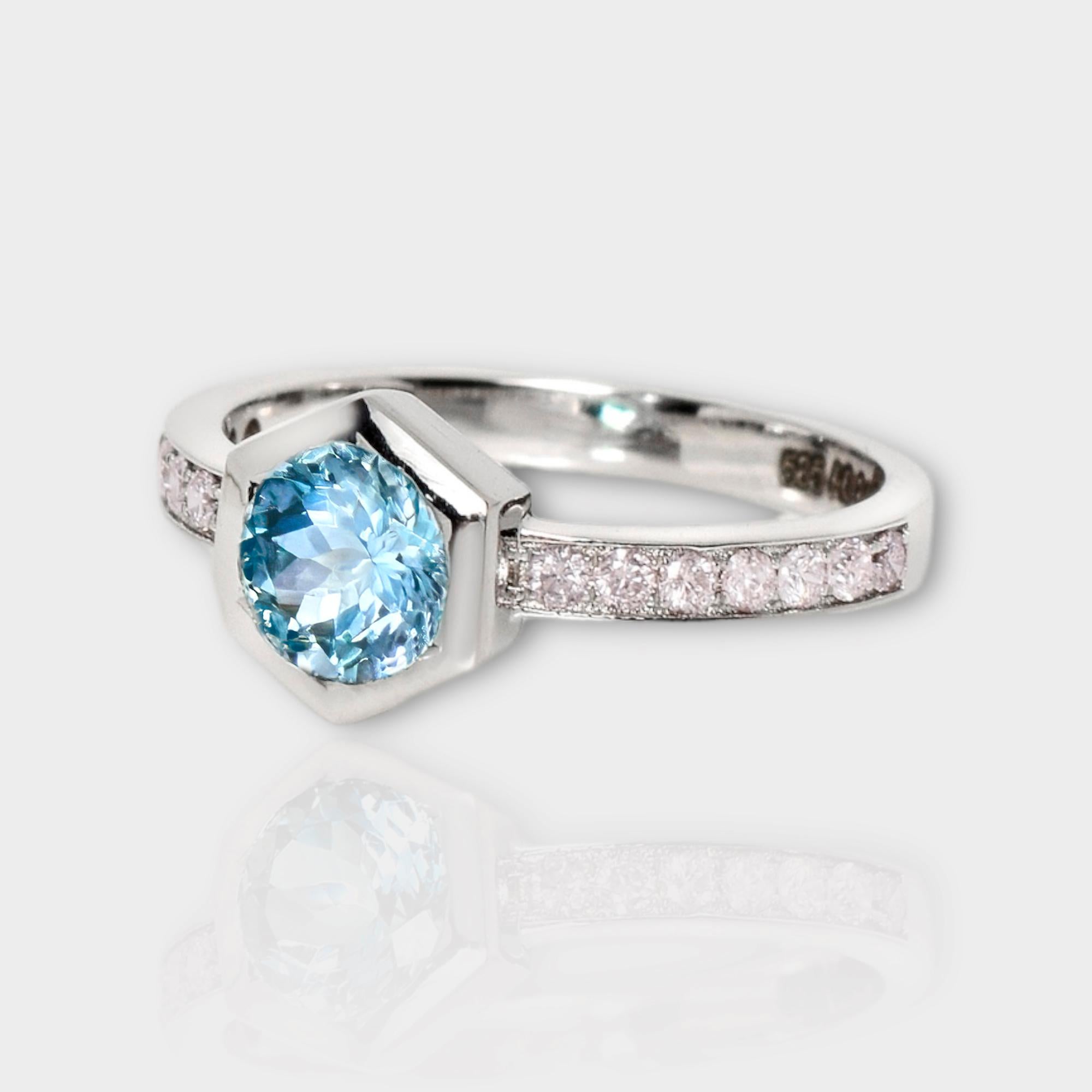 Contemporary IGI 14K 0.84 Ct Aquamarine&Pink Diamonds Antique Art Deco Style Engagement Ring For Sale