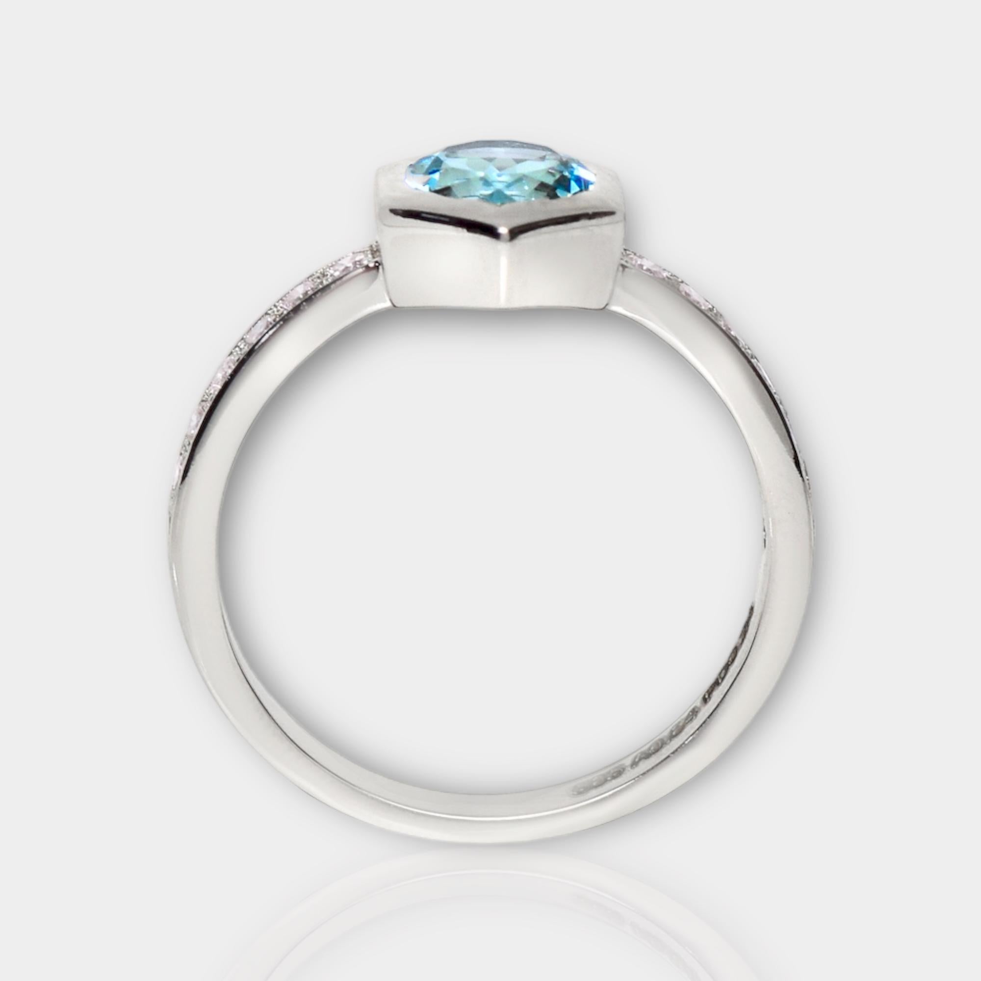 Round Cut IGI 14K 0.84 Ct Aquamarine&Pink Diamonds Antique Art Deco Style Engagement Ring For Sale