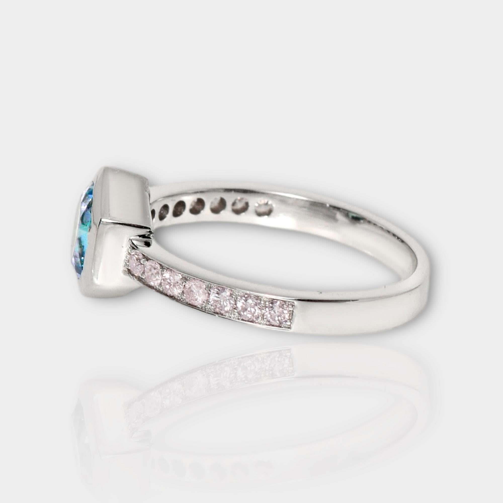 Women's IGI 14K 0.84 Ct Aquamarine&Pink Diamonds Antique Art Deco Style Engagement Ring For Sale