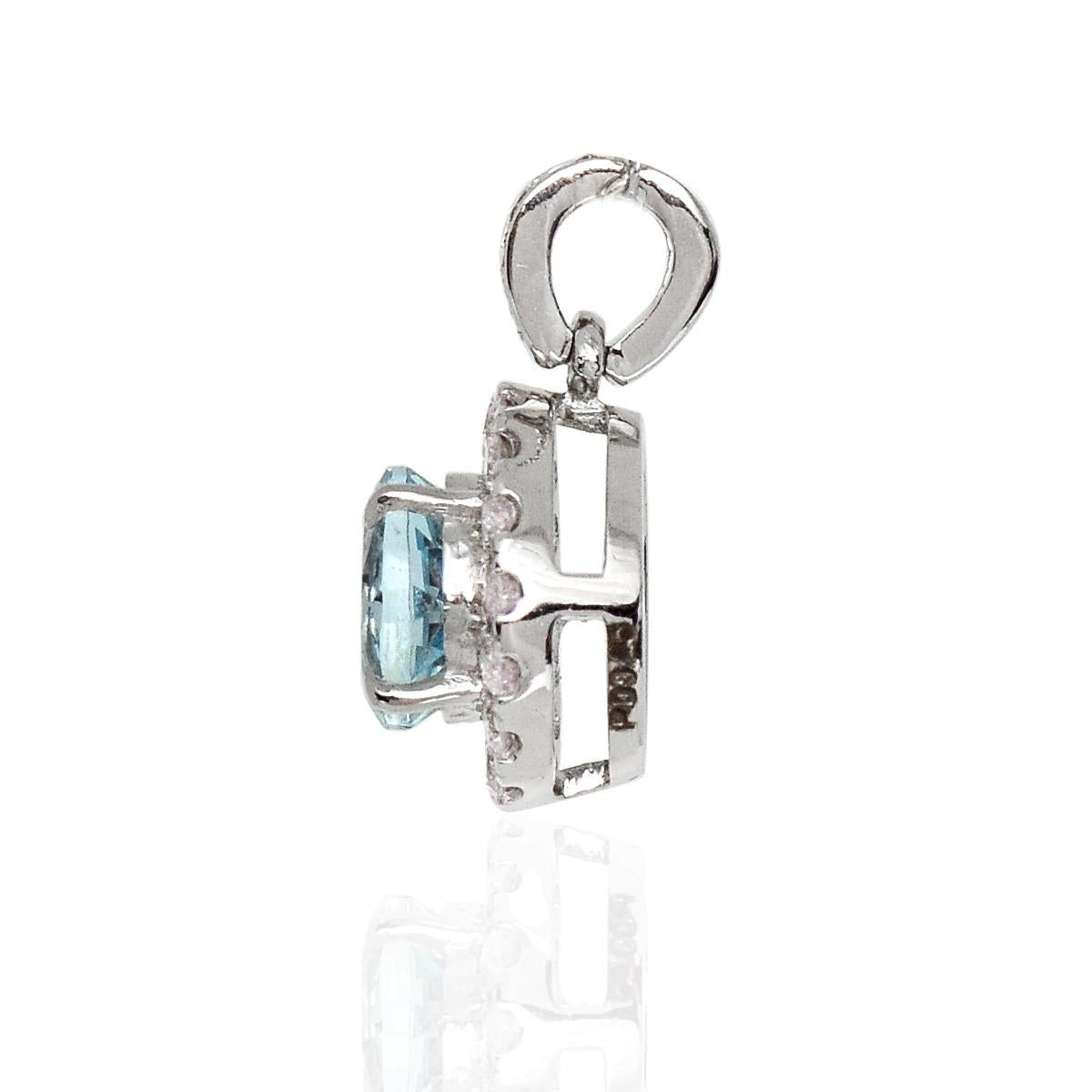 Women's IGI 14K 0.86 Ct Aquamarine&Pink Diamonds Pendant Necklace For Sale