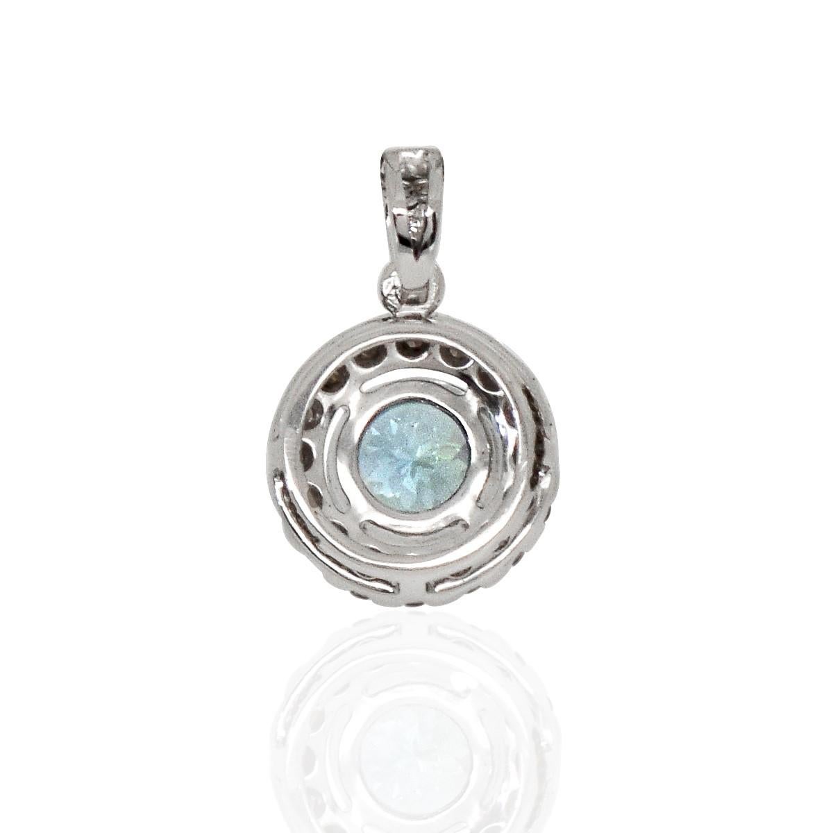 IGI 14K 0.86 Ct Aquamarine&Pink Diamonds Pendant Necklace For Sale 1