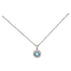 Collier pendentif IGI 14 carats aigue-marine et diamants roses 0,86 carat