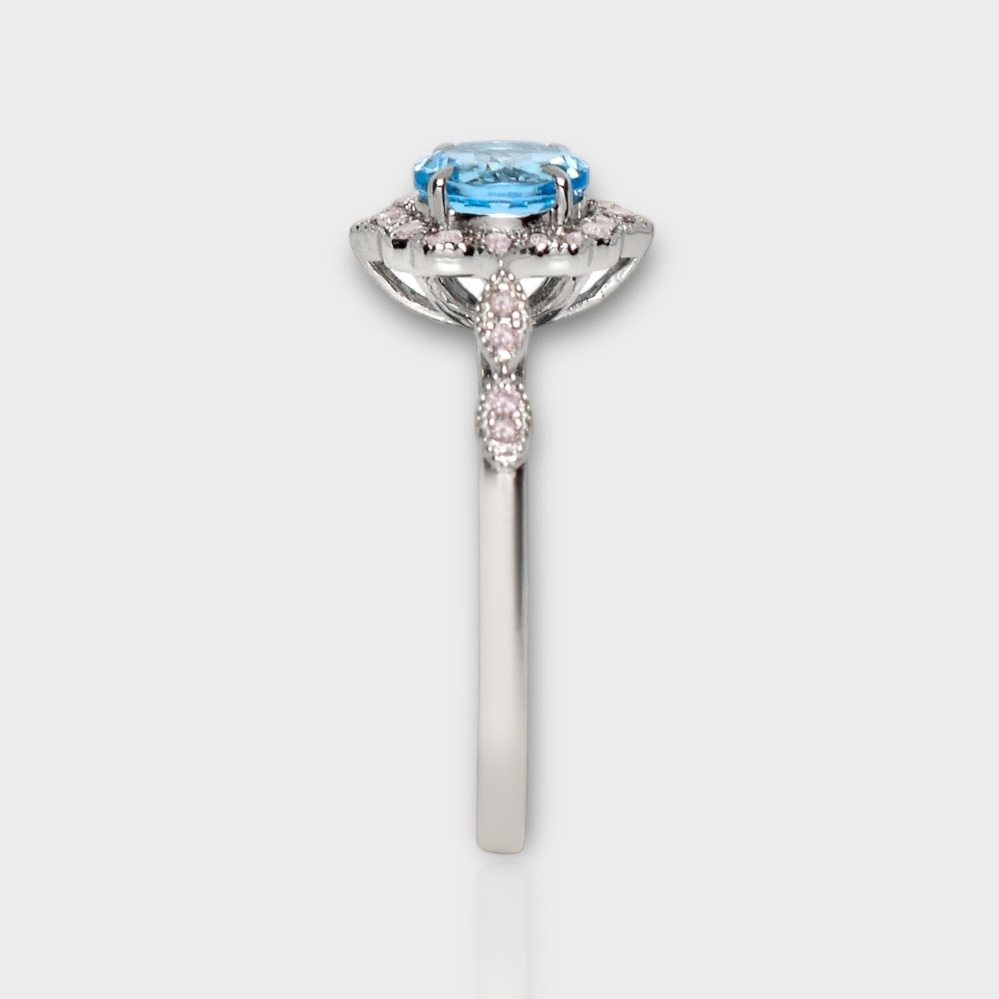 Bague de fiançailles IGI 14K 0.88 Ct Aquamarine&Pink Diamonds Antique Art Deco Style Neuf - En vente à Kaohsiung City, TW