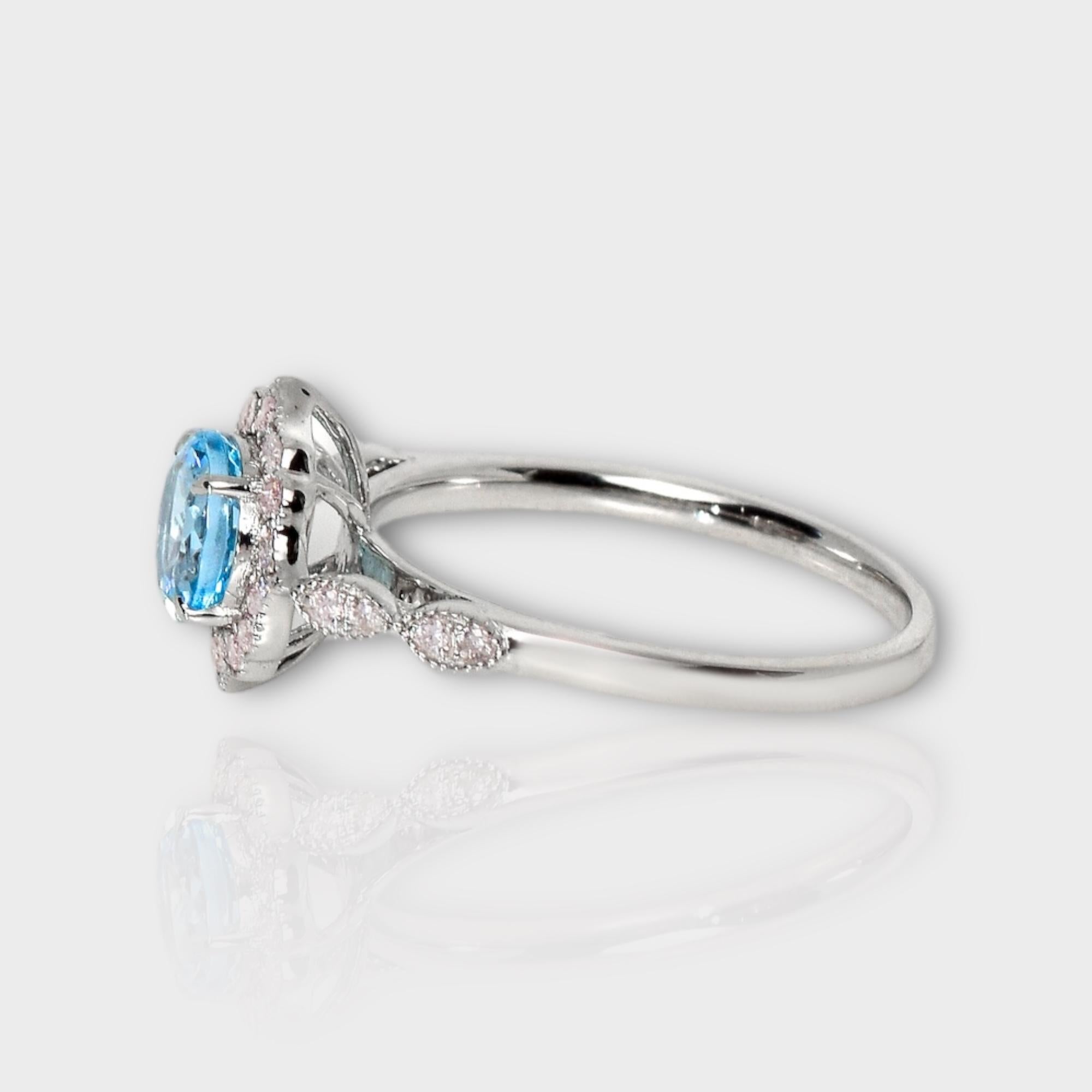 Bague de fiançailles IGI 14K 0.88 Ct Aquamarine&Pink Diamonds Antique Art Deco Style Pour femmes en vente
