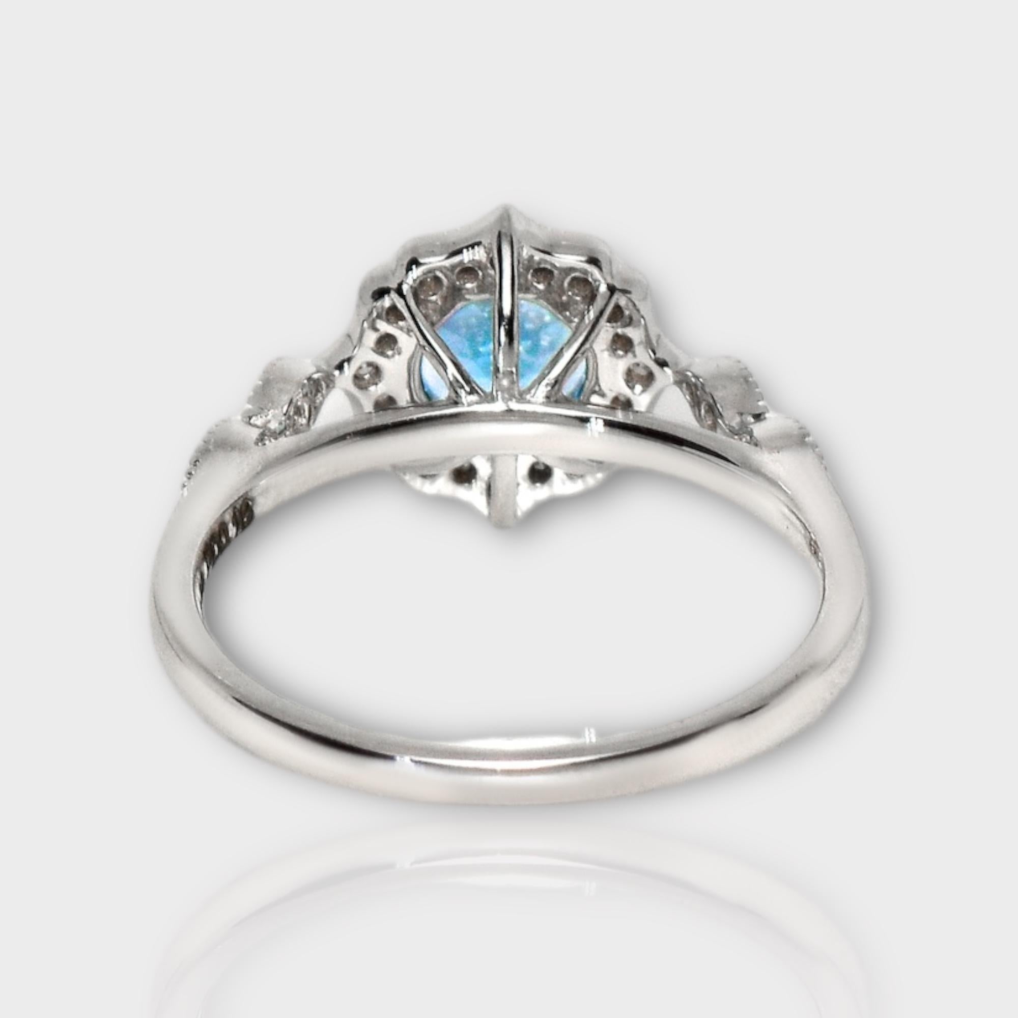Bague de fiançailles IGI 14K 0.88 Ct Aquamarine&Pink Diamonds Antique Art Deco Style en vente 1