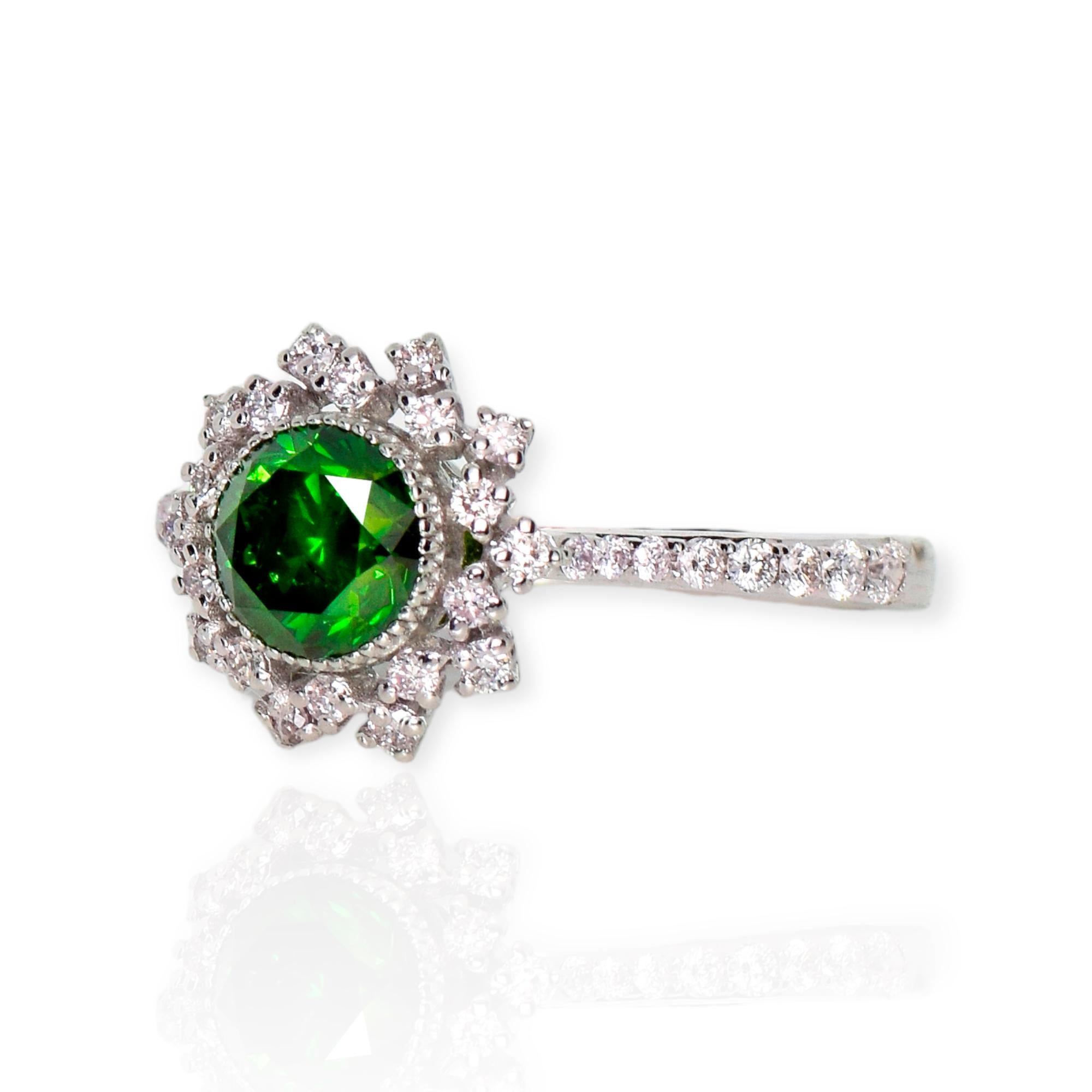 Women's IGI 14K 0.95 Ct Natural Green Diamond Antique Art Deco Style Engagement Ring For Sale