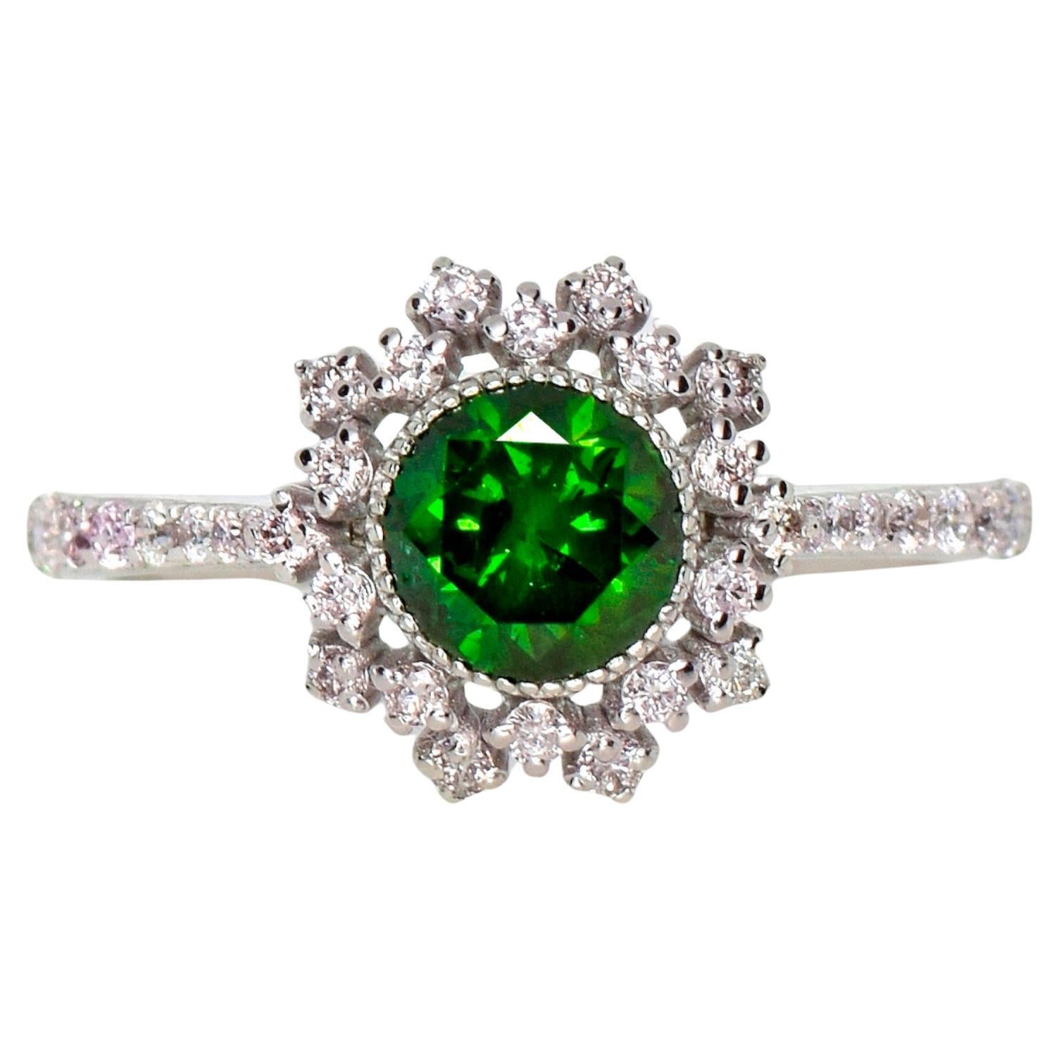 IGI 14K 0.95 Ct Natural Green Diamond Antique Art Deco Style Engagement Ring