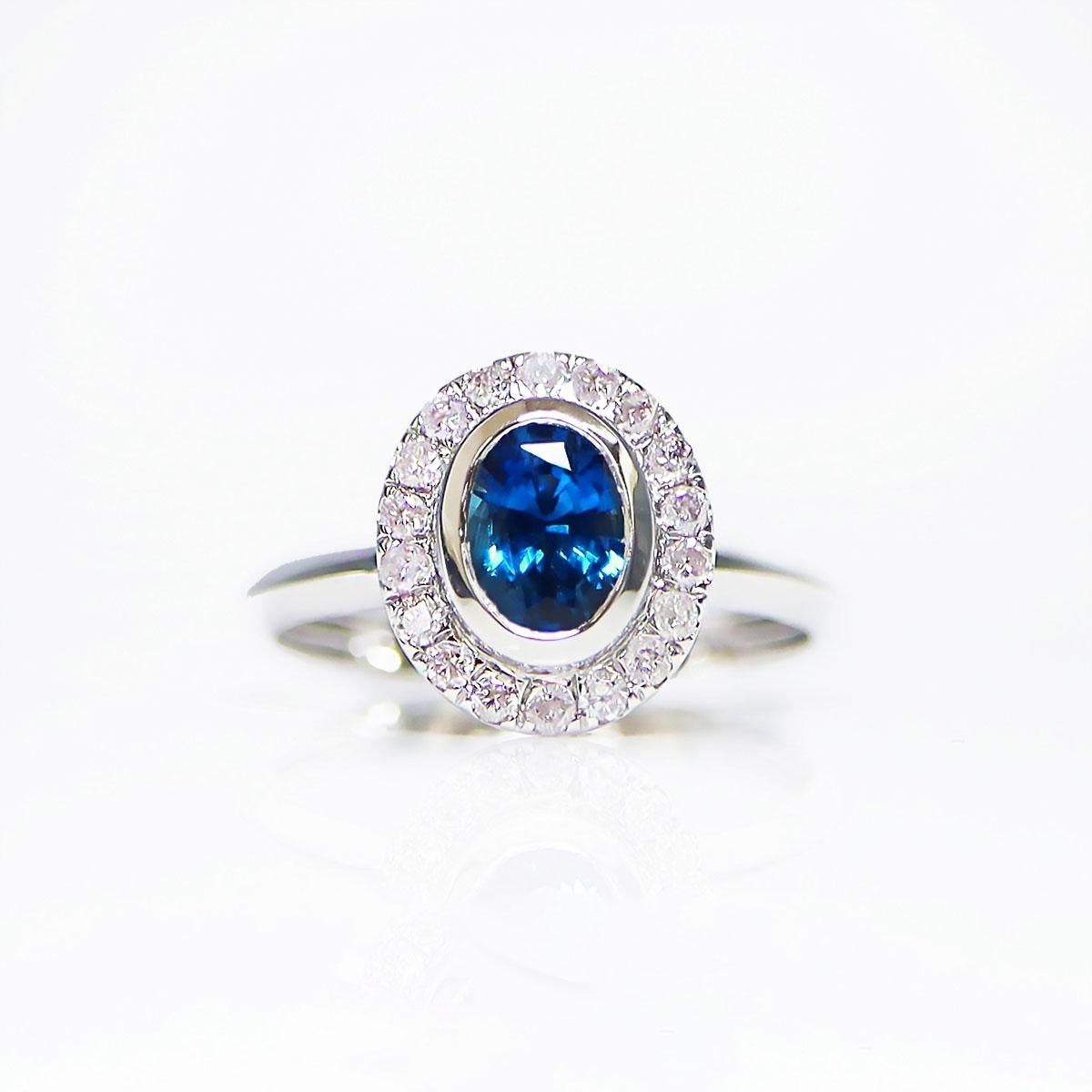 Contemporary IGI 14K 1.00 Ct Blue Sapphire&Pink Diamonds Antique Engagement Ring For Sale