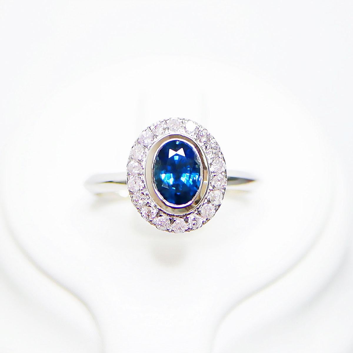 IGI 14K 1.00 Ct Blue Sapphire&Pink Diamonds Antique Engagement Ring In New Condition For Sale In Kaohsiung City, TW