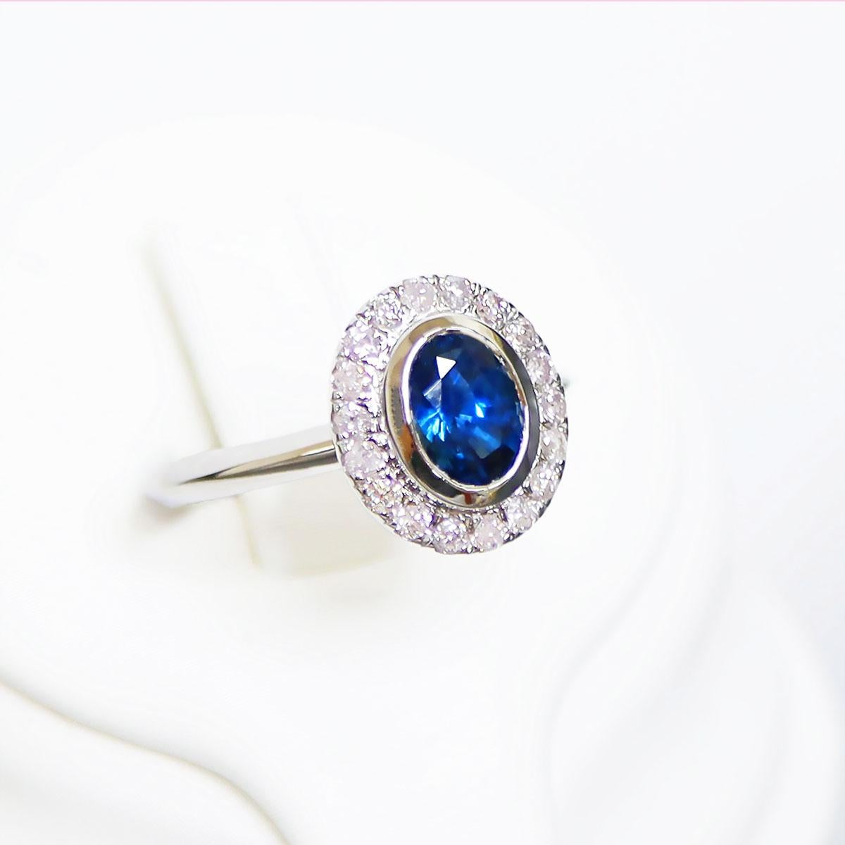 Women's IGI 14K 1.00 Ct Blue Sapphire&Pink Diamonds Antique Engagement Ring For Sale