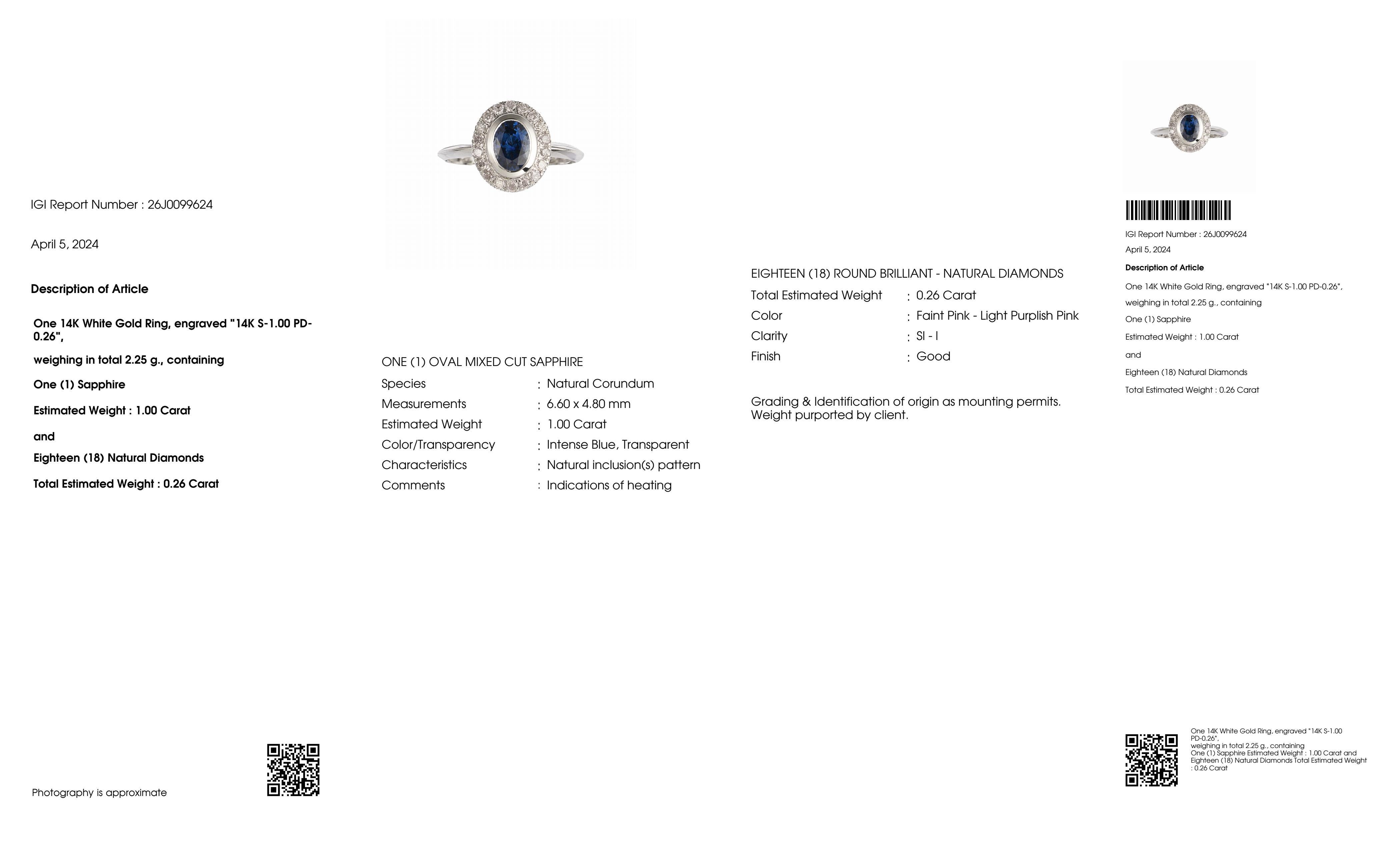 Antiker IGI 14K 1,00 Karat Blauer Saphir&Rosa Diamanten Antiker Verlobungsring im Angebot 1
