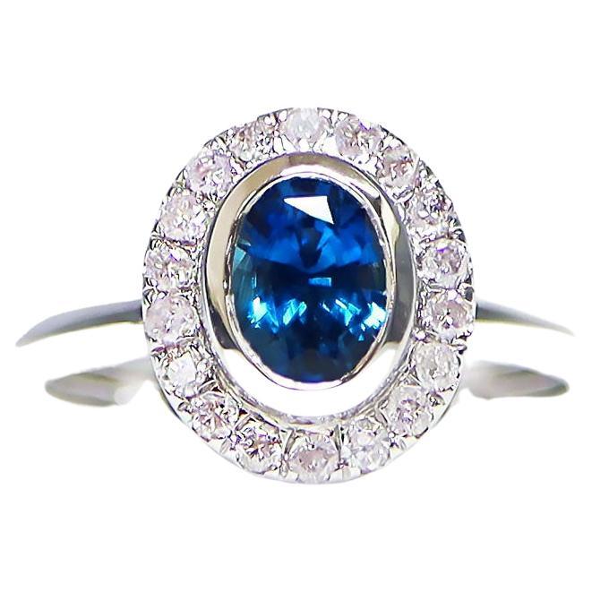 Antiker IGI 14K 1,00 Karat Blauer Saphir&Rosa Diamanten Antiker Verlobungsring