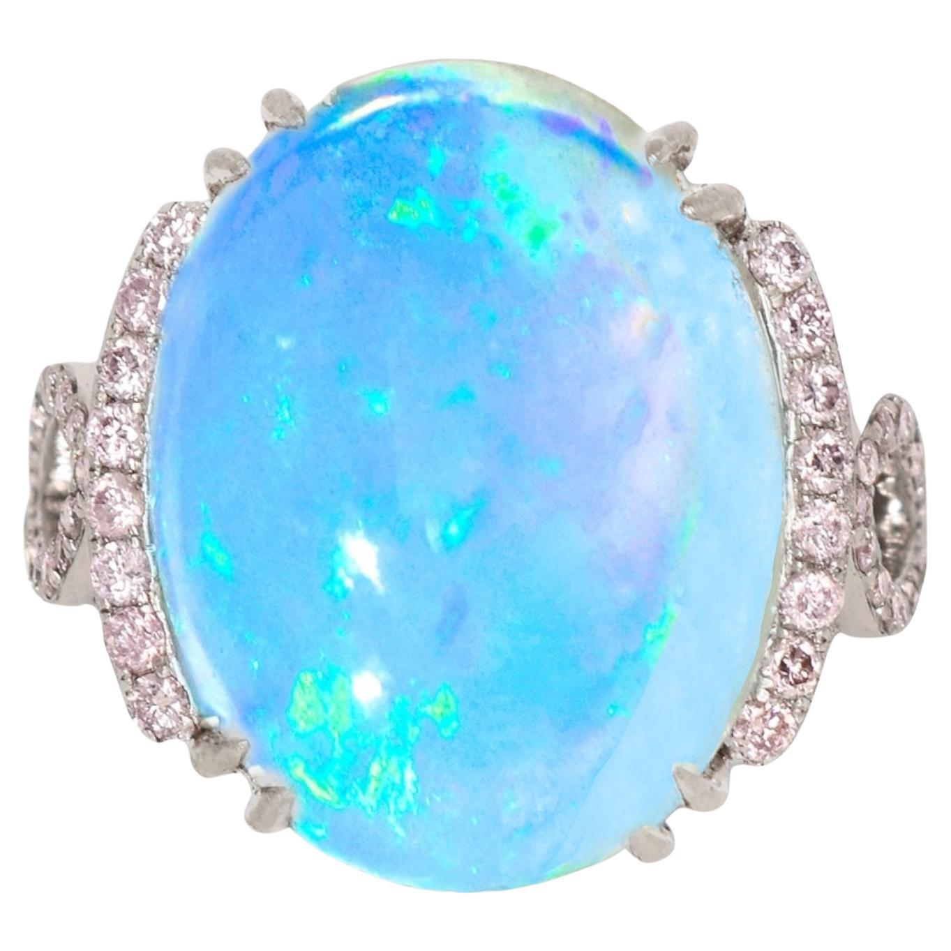 IGI 14K 10.08 ct  Natural Color Play Opal Diamonds Antique Engagement Ring