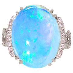 IGI 14K 10.08 ct  Natural Color Play Opal Diamonds Antique Engagement Ring