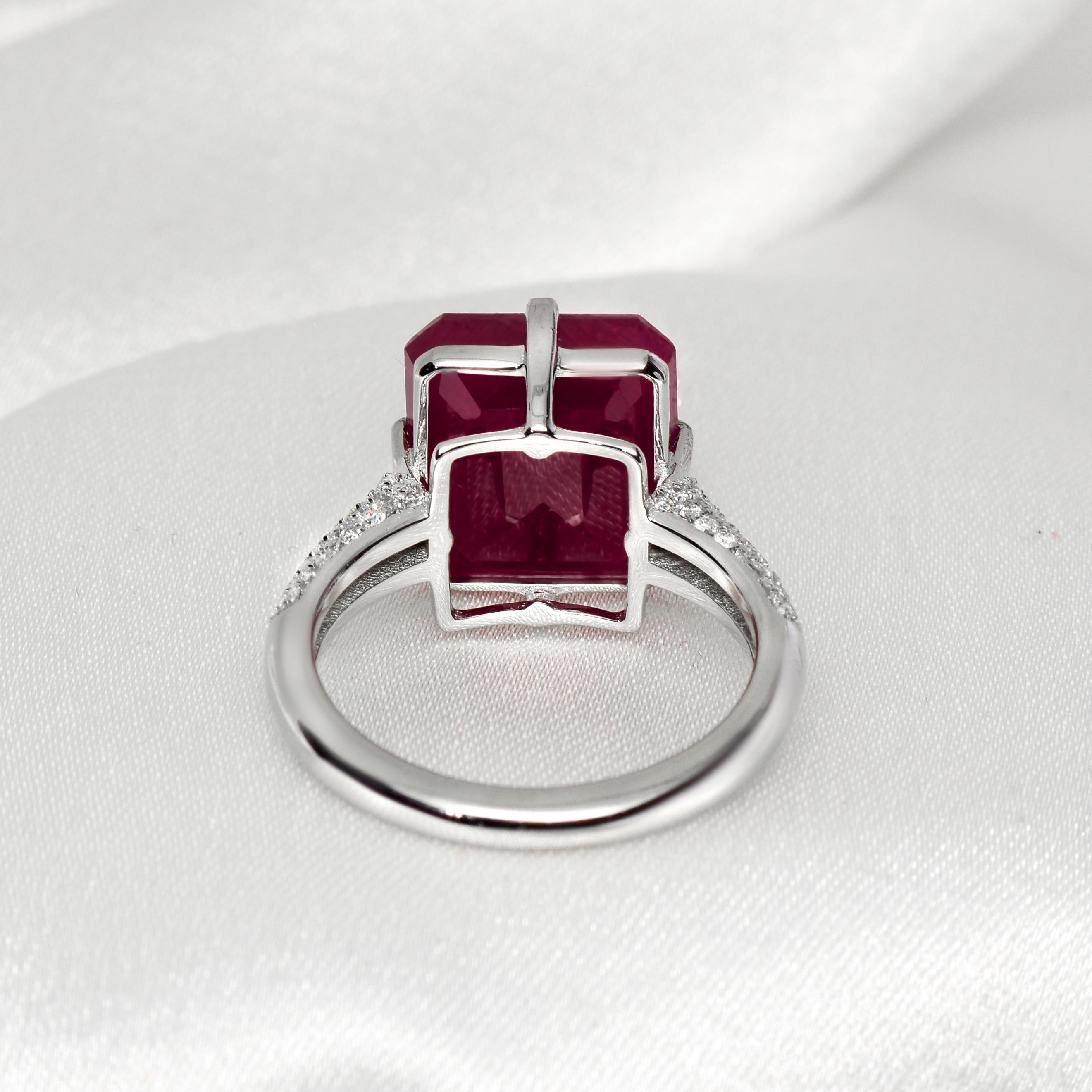 IGI 14K 10.25 Ct Natural Ruby Diamond Antique Art Deco Style Engagement Ring For Sale 2