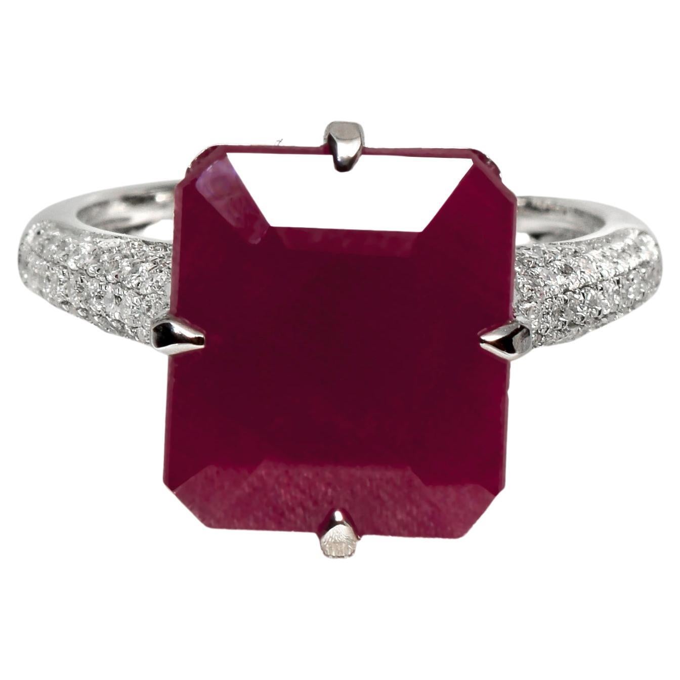 IGI 14K 10.25 Ct Natural Ruby Diamond Antique Art Deco Style Engagement Ring For Sale