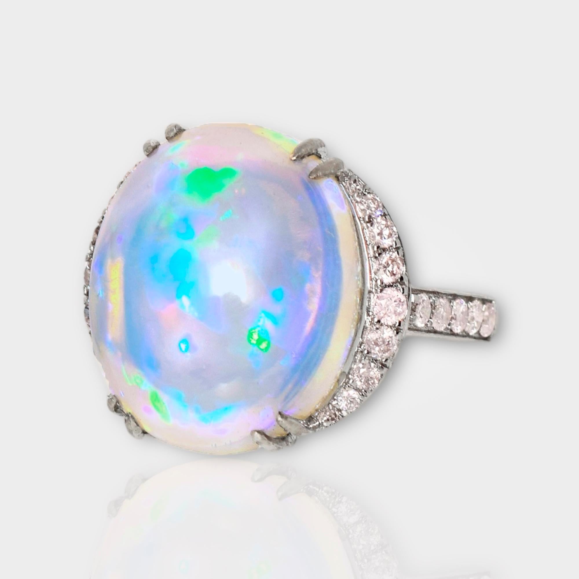 Art Deco IGI 14K 10.31 ct  Natural Color Play Opal Diamonds Antique Engagement Ring For Sale