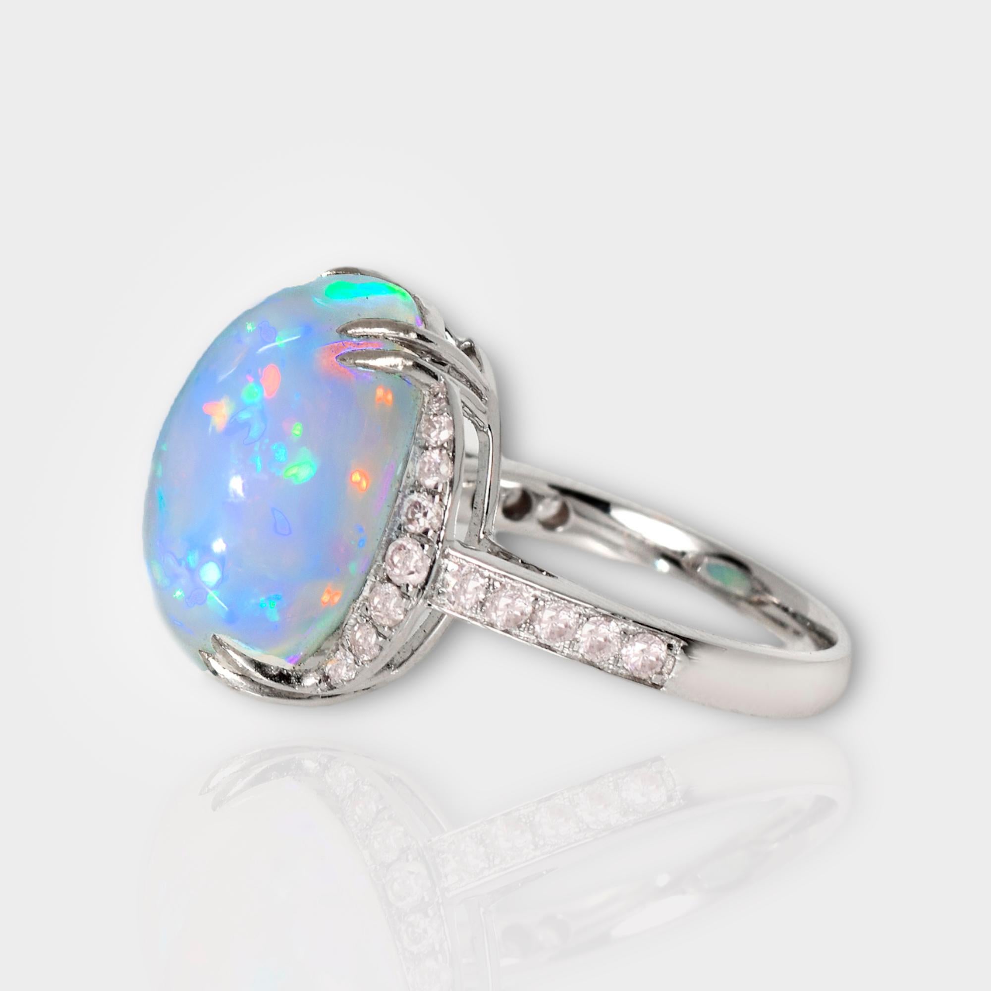 Cabochon IGI 14K 10.31 ct  Natural Color Play Opal Diamonds Antique Engagement Ring For Sale