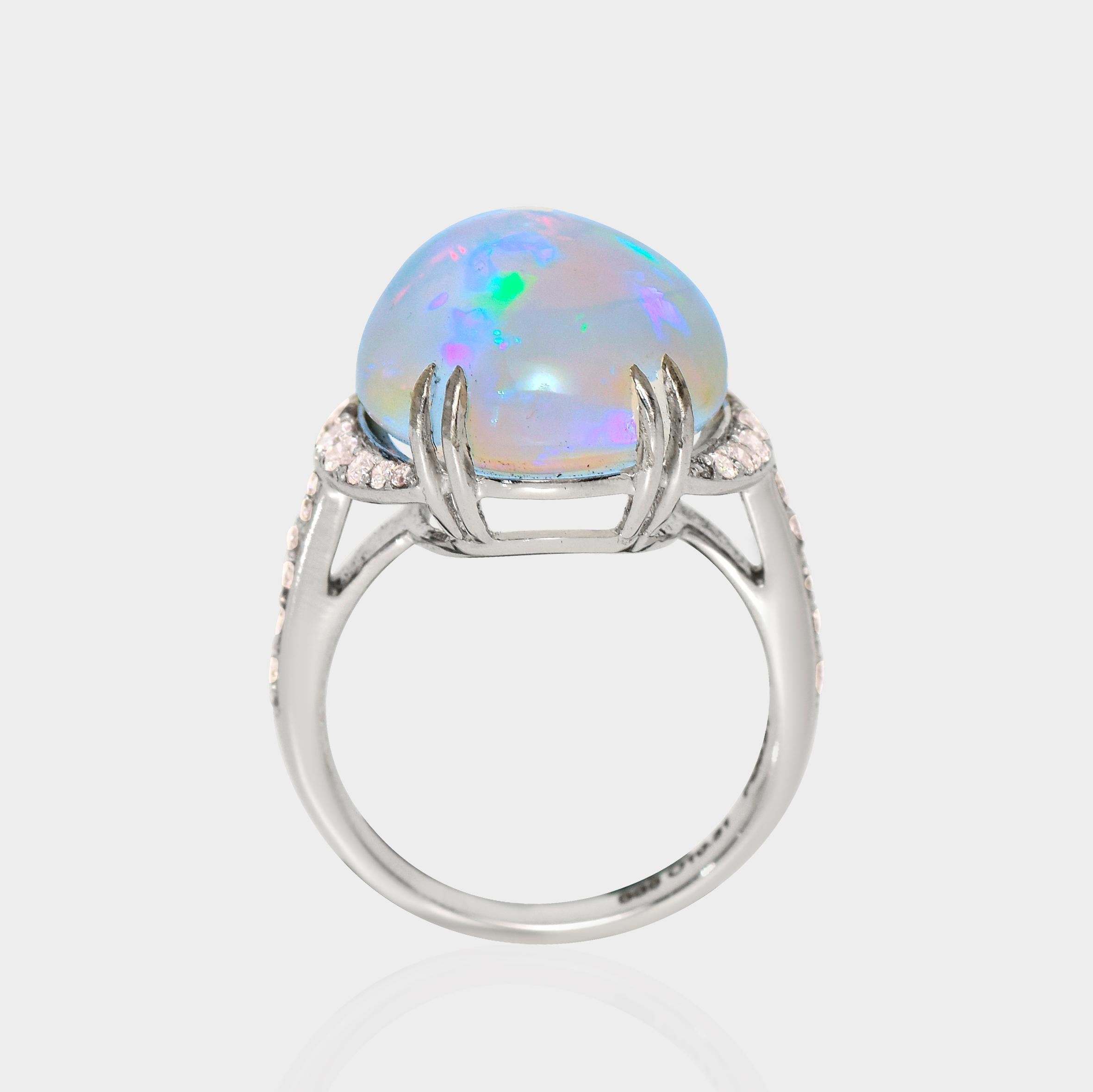 IGI 14K 10.31 ct  Natural Color Play Opal Diamonds Antique Engagement Ring In New Condition For Sale In Kaohsiung City, TW
