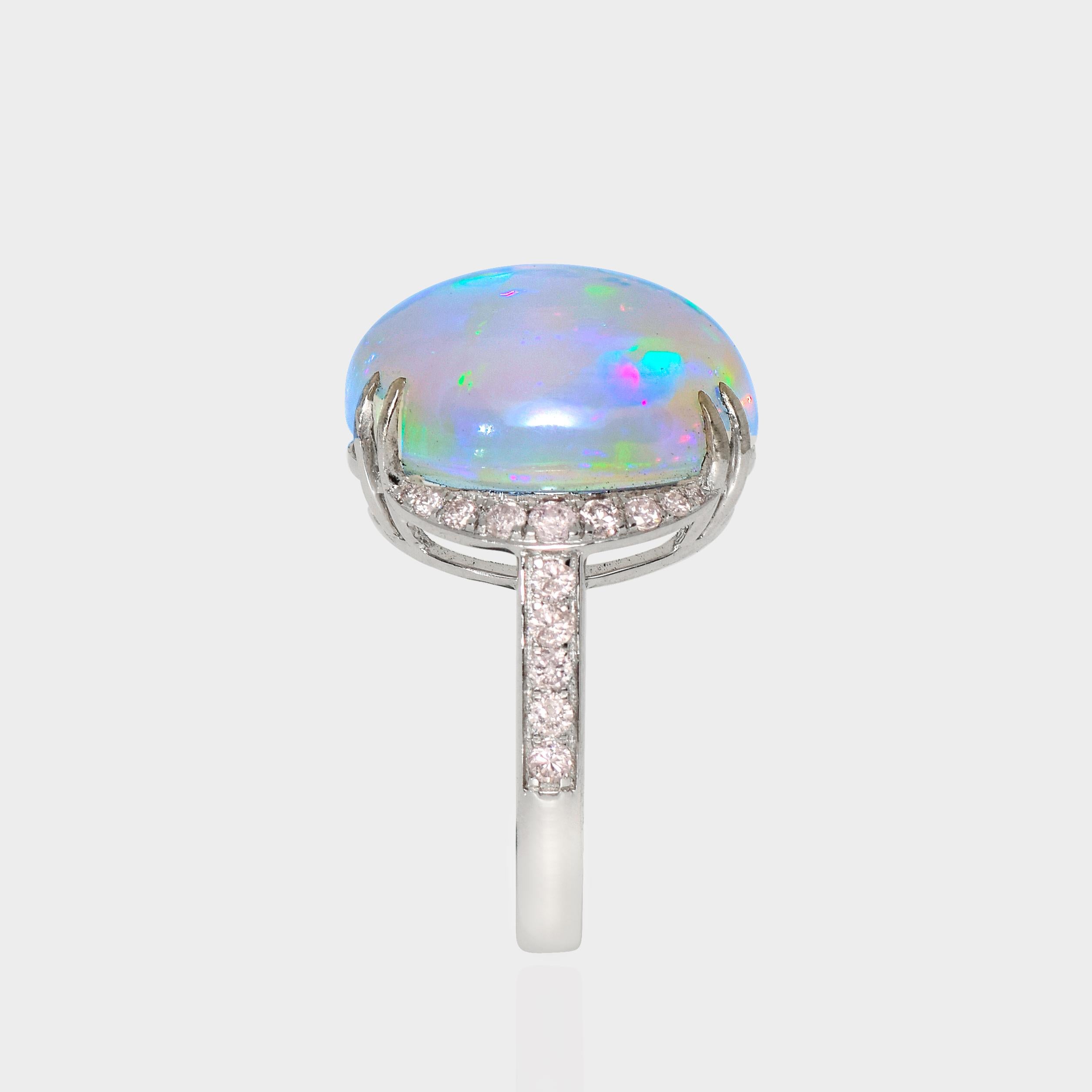 Women's IGI 14K 10.31 ct  Natural Color Play Opal Diamonds Antique Engagement Ring For Sale