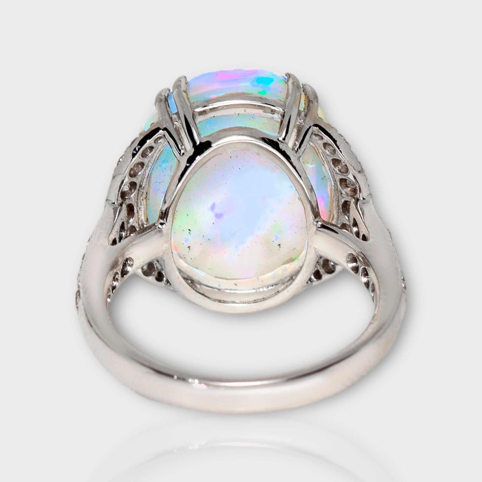 IGI 14K 10.31 ct  Natural Color Play Opal Diamonds Antique Engagement Ring For Sale 1