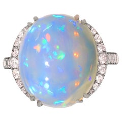 IGI 14K 10.31 ct  Natural Color Play Opal Diamonds Antique Engagement Ring