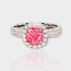 IGI 14K 1.04 Ct Unheated Pink Spinel&Pink Diamonds Antique Engagement Ring