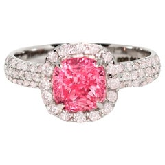 IGI 14K 1.04 Ct Unheated Pink Spinel&Pink Diamonds Antique Engagement Ring