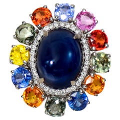 *NRP*IGI 14k 10.47 Ctw Sapphires & Diamond Antique Art Deco Engagement Ring