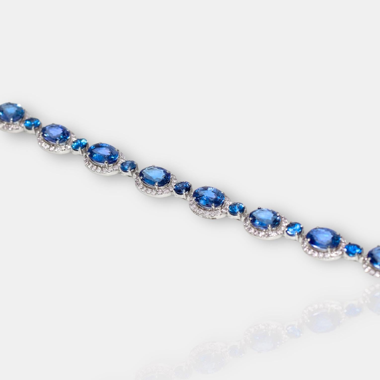 IGI 14k 10.53 Ct Blue Sapphires&Pink Diamonds Antique Art Deco Tennis Bracelet For Sale 1