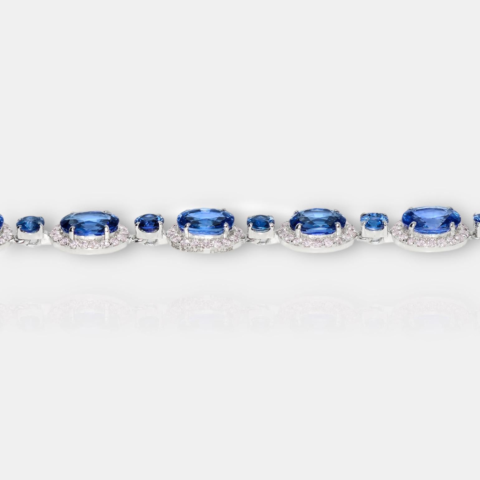 IGI 14k 10.53 Ct Blue Sapphires&Pink Diamonds Antique Art Deco Tennis Bracelet For Sale 2