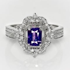 IGI 14K 1.08 Ct Unheated Vivid Purple Sapphire Vintage Engagement Ring
