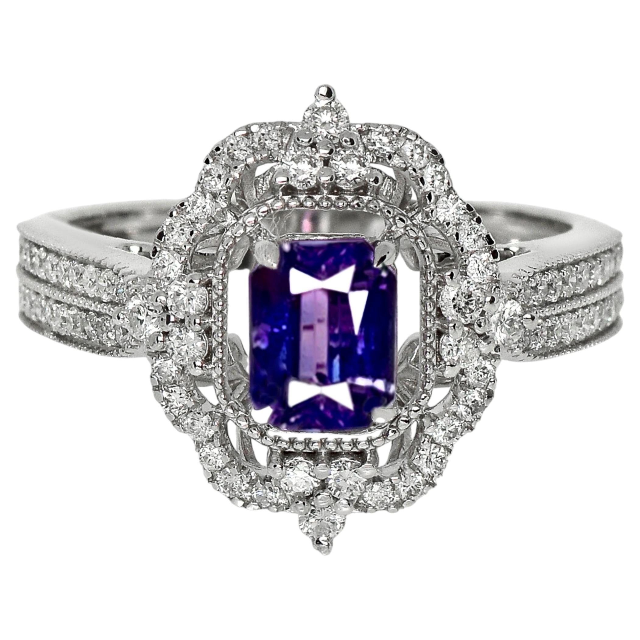 IGI 14K 1.08 Ct Ungeheizt Lebendiger Lila Saphir Vintage By Verlobungsring
