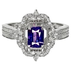 IGI 14K 1.08 Ct Unheated Vivid Purple Sapphire Vintage Engagement Ring
