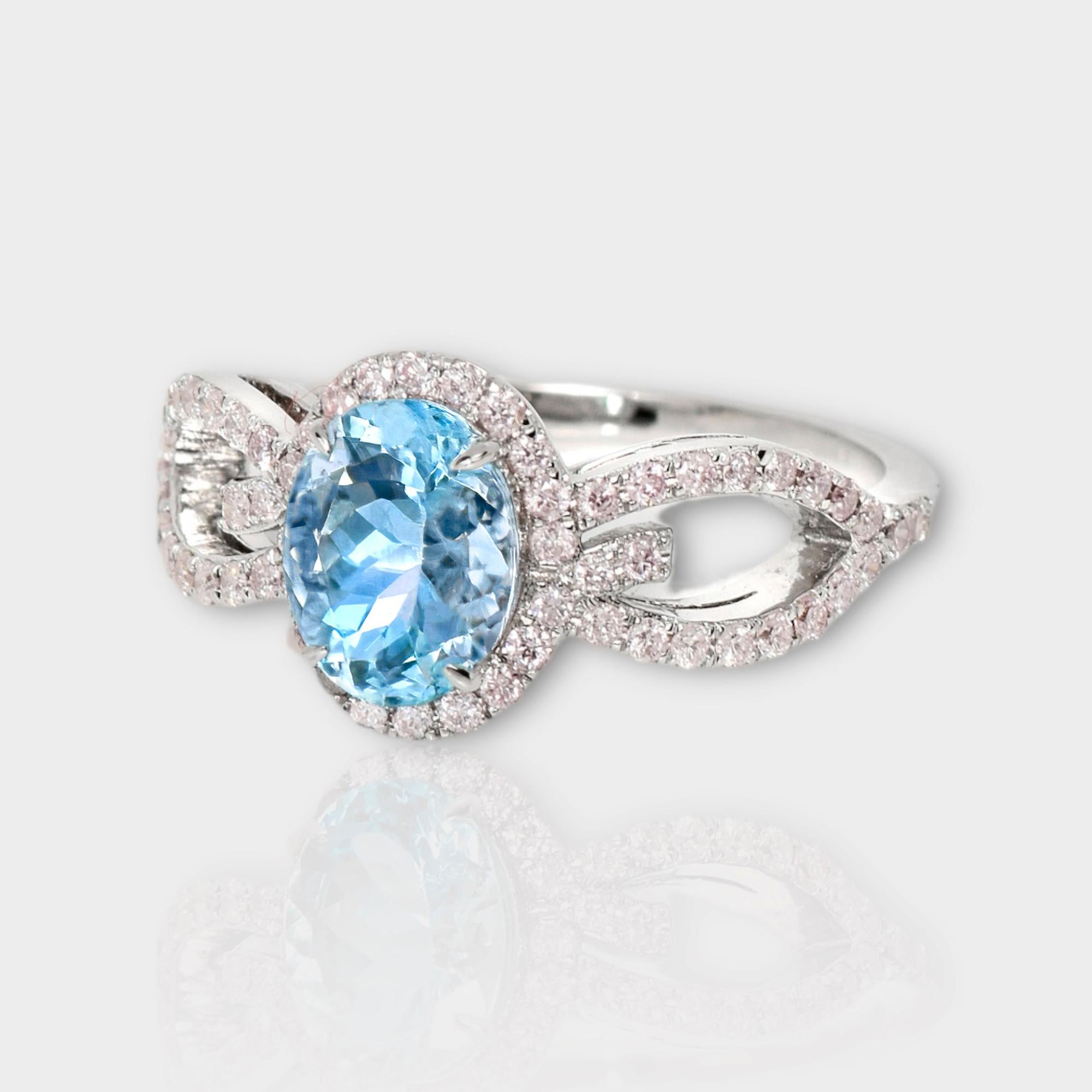 Contemporary IGI 14K 1.09 Ct Aquamarine&Pink Diamonds Antique Art Deco Style Engagement Ring For Sale