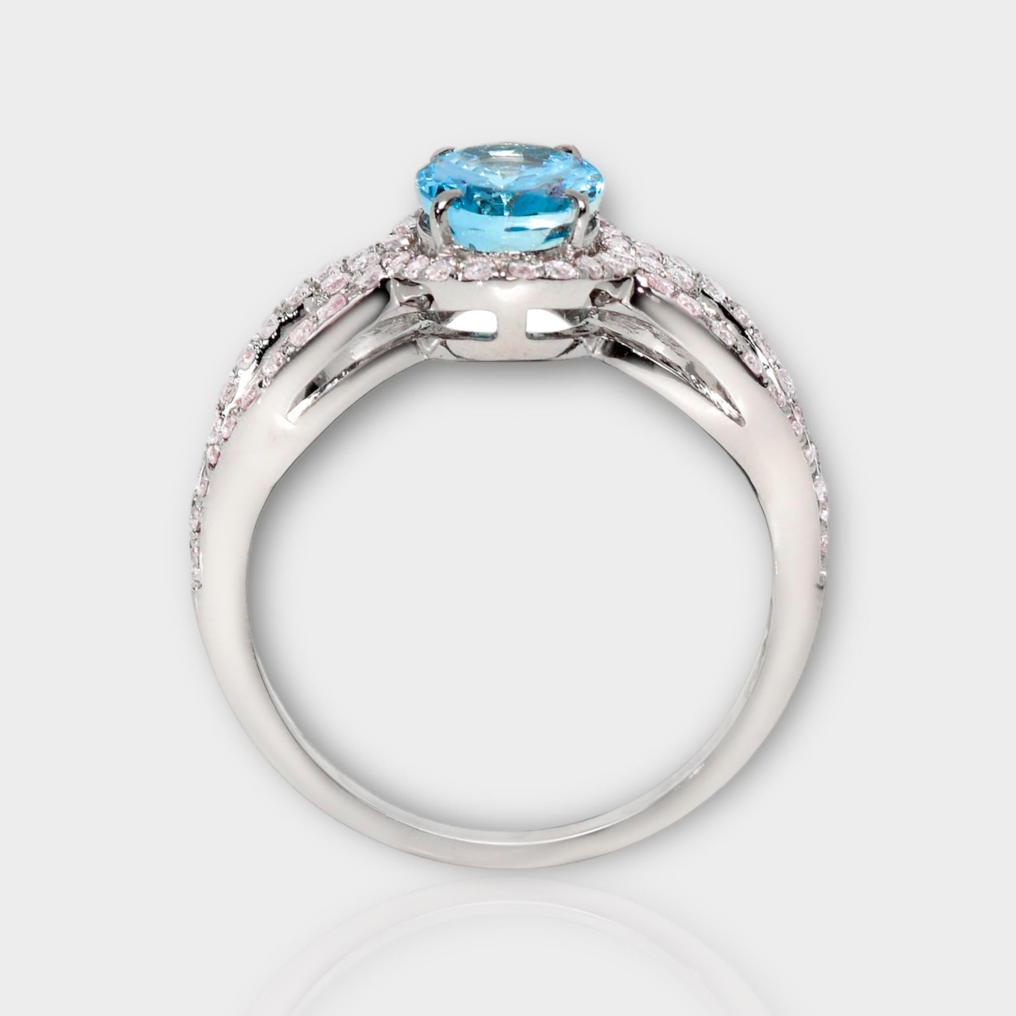 Oval Cut IGI 14K 1.09 Ct Aquamarine&Pink Diamonds Antique Art Deco Style Engagement Ring For Sale