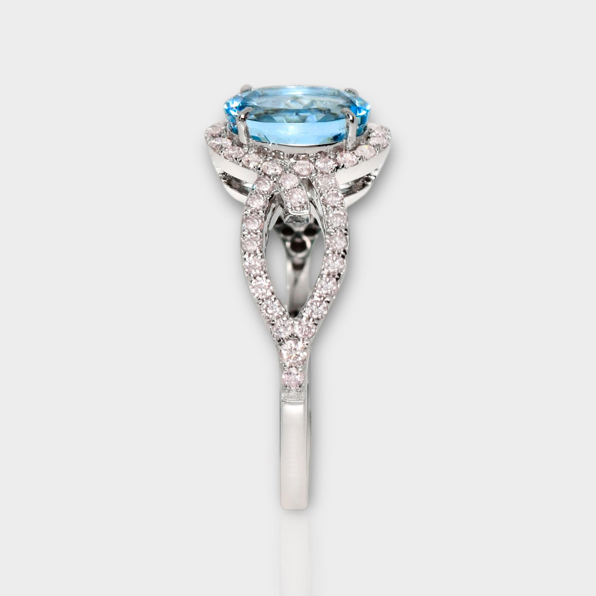 IGI 14K 1.09 Ct Aquamarine&Pink Diamonds Antique Art Deco Style Engagement Ring In New Condition For Sale In Kaohsiung City, TW