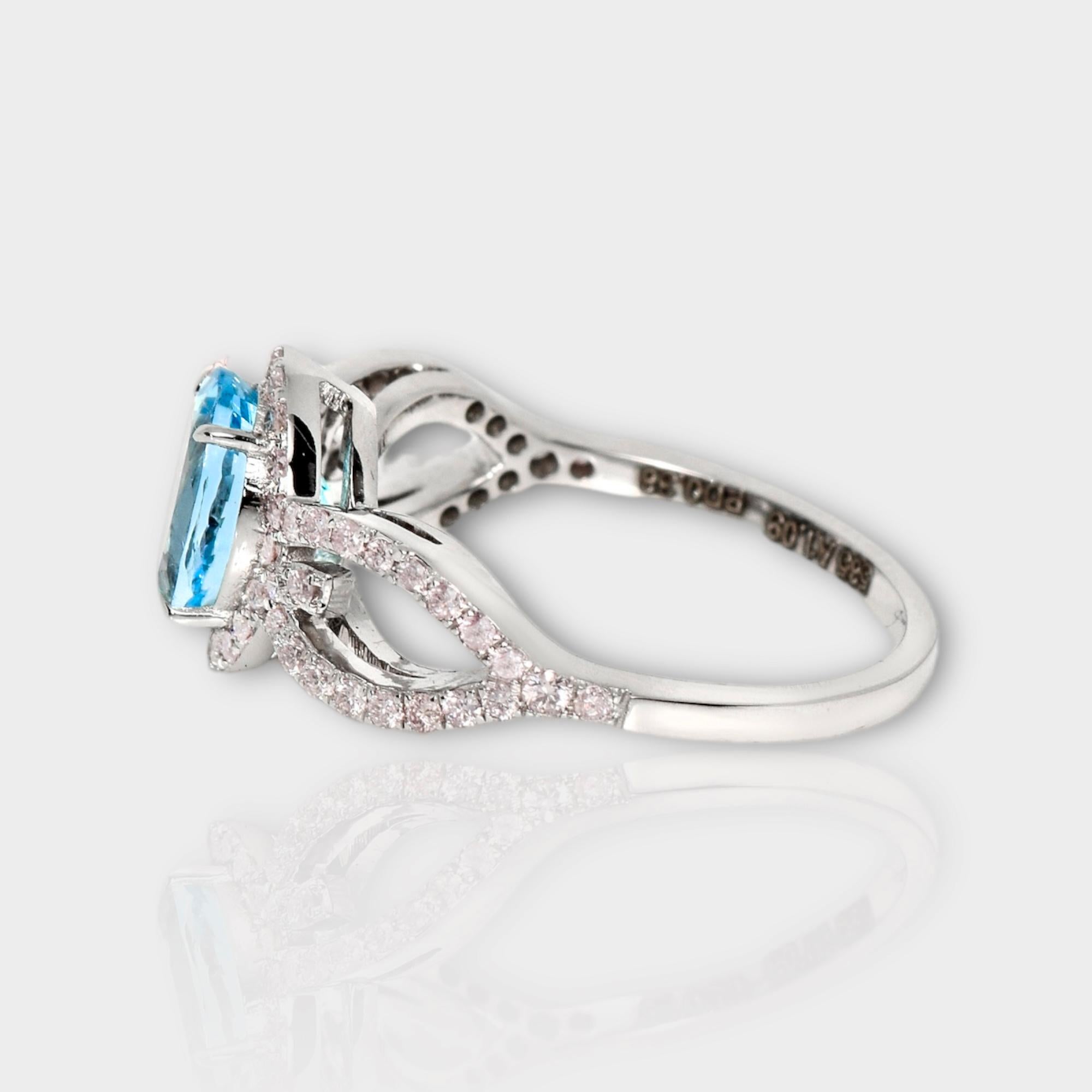 Women's IGI 14K 1.09 Ct Aquamarine&Pink Diamonds Antique Art Deco Style Engagement Ring For Sale