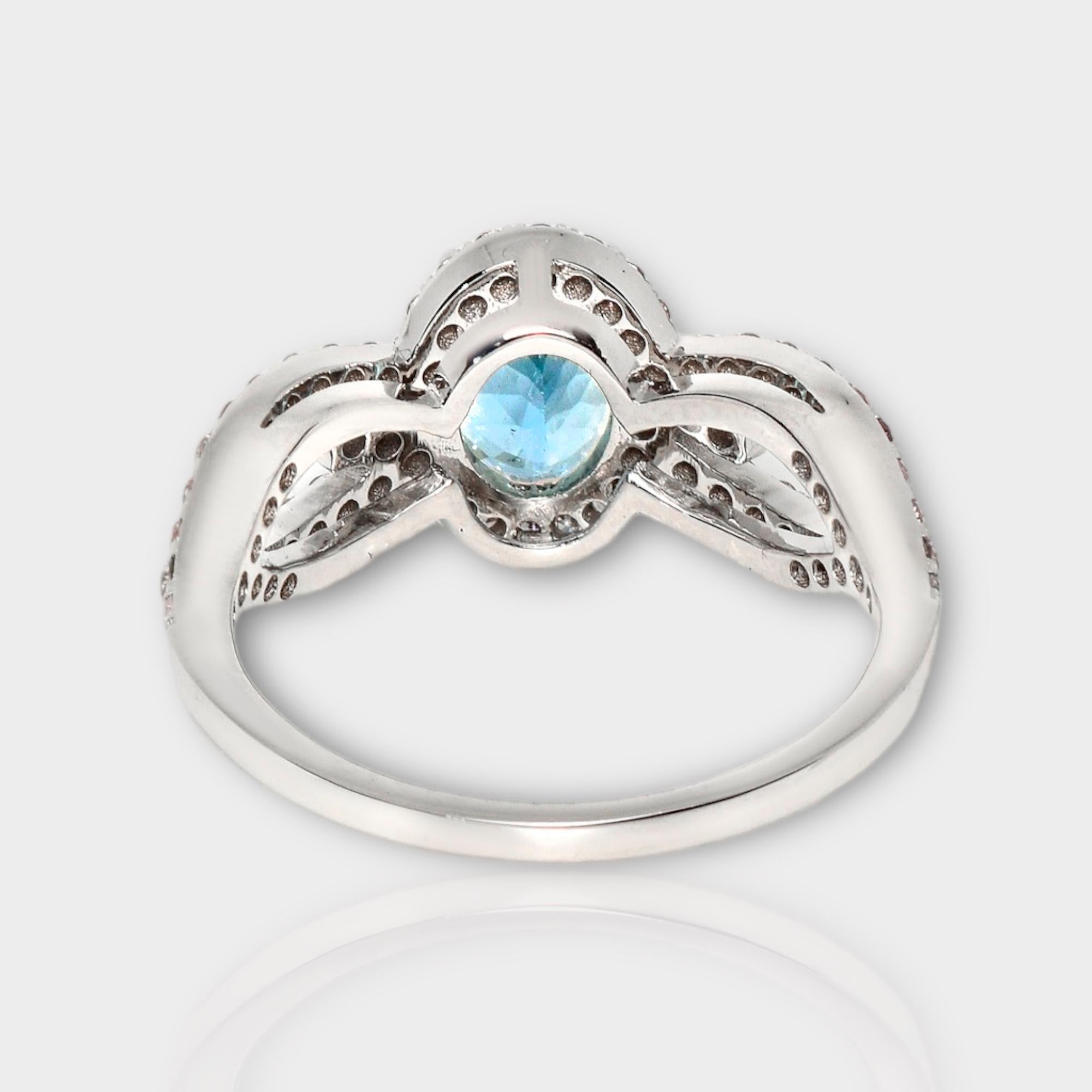 IGI 14K 1.09 Ct Aquamarine&Pink Diamonds Antique Art Deco Style Engagement Ring For Sale 1