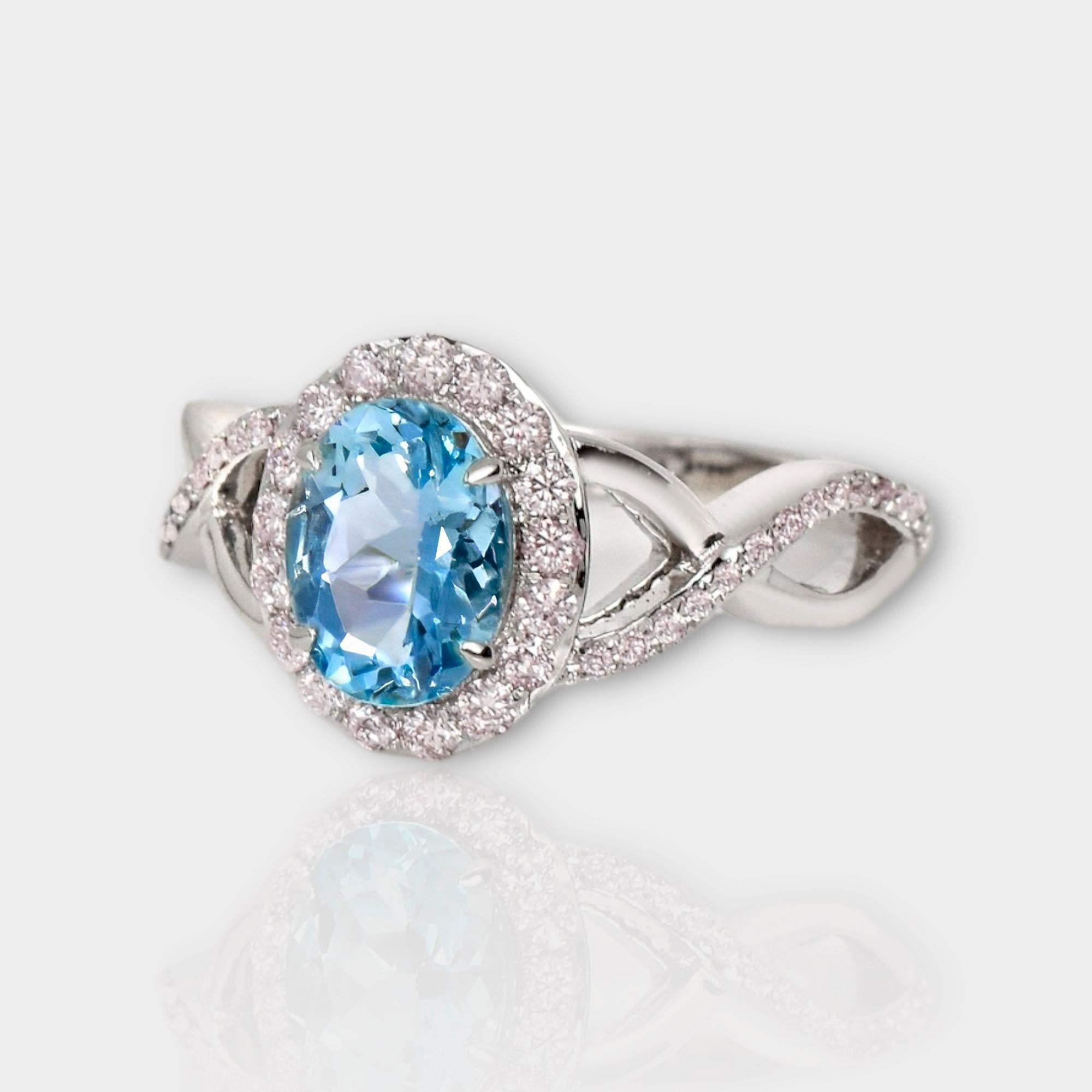 Contemporary IGI 14K 1.14 Ct Aquamarine&Pink Diamonds Antique Art Deco Style Engagement Ring For Sale