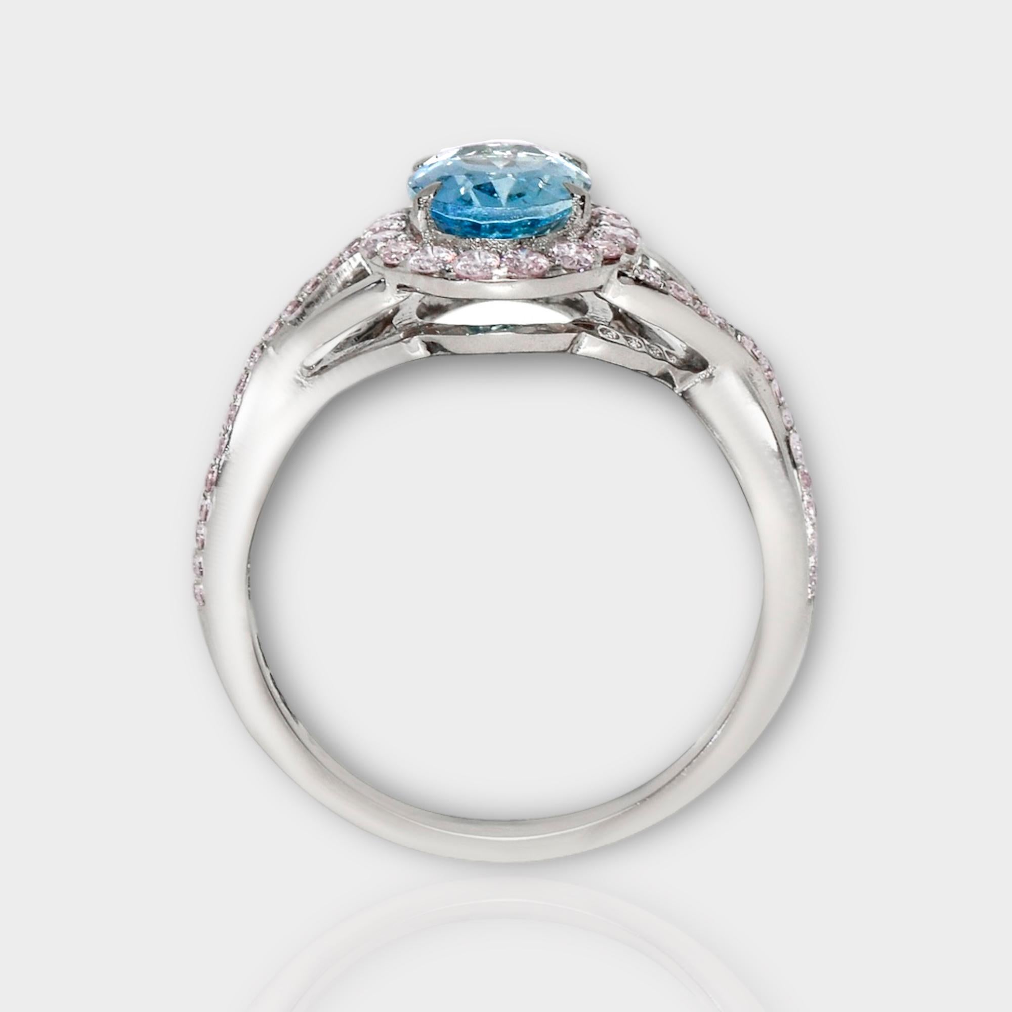 Oval Cut IGI 14K 1.14 Ct Aquamarine&Pink Diamonds Antique Art Deco Style Engagement Ring For Sale