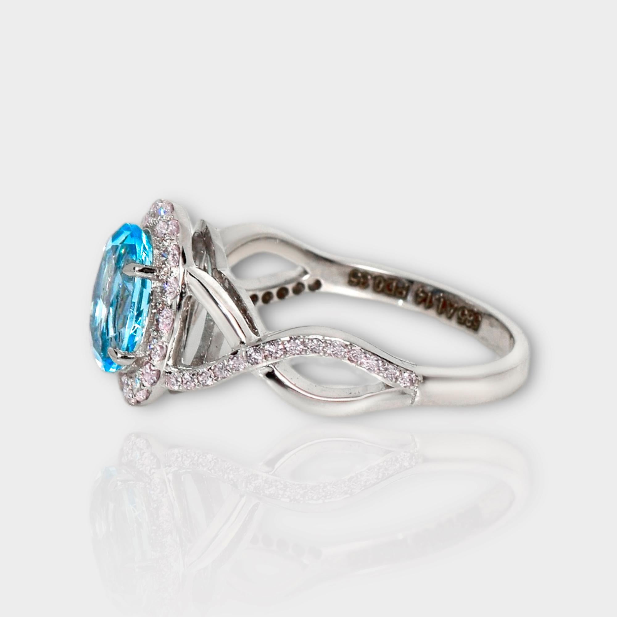 Women's IGI 14K 1.14 Ct Aquamarine&Pink Diamonds Antique Art Deco Style Engagement Ring For Sale