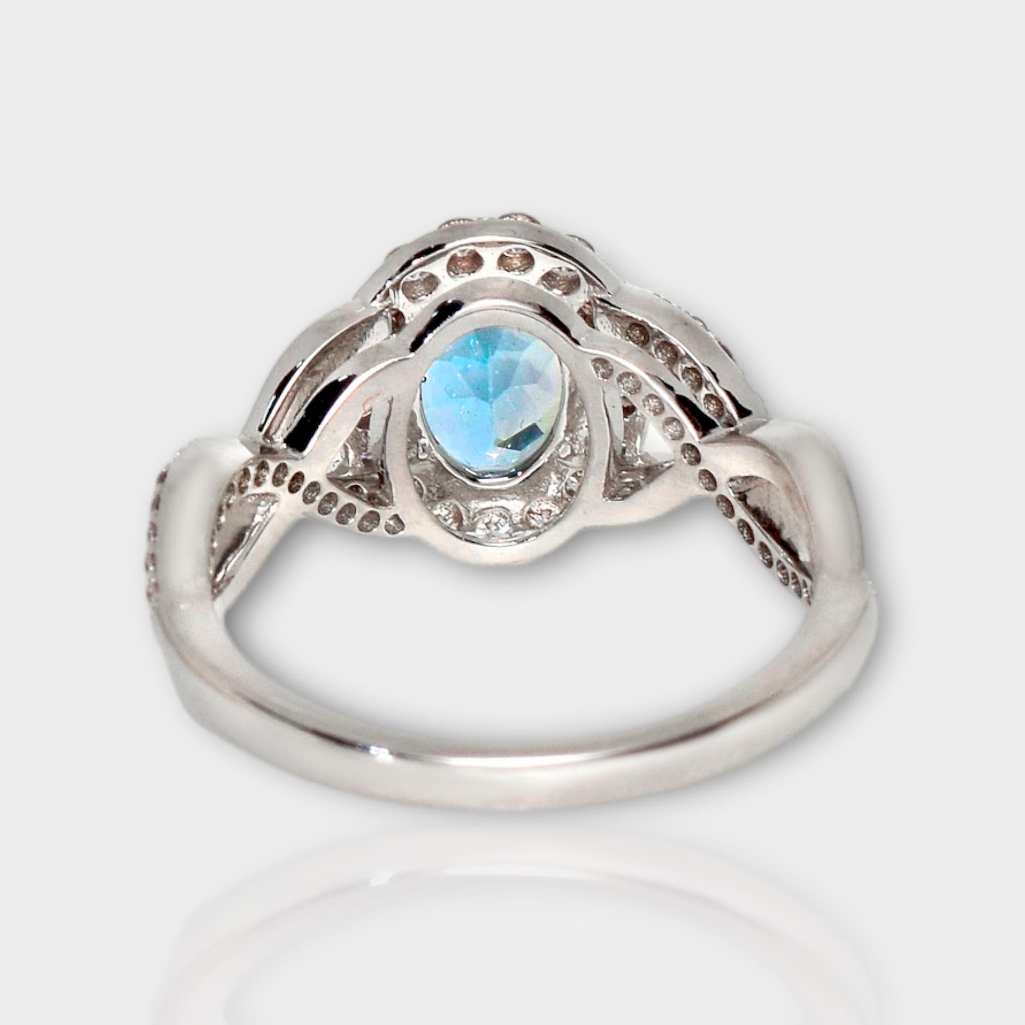 IGI 14K 1.14 Ct Aquamarine&Pink Diamonds Antique Art Deco Style Engagement Ring For Sale 1