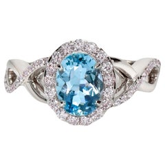 IGI 14K 1.14 Ct Aquamarine&Pink Diamonds Antique Art Deco Style Engagement Ring