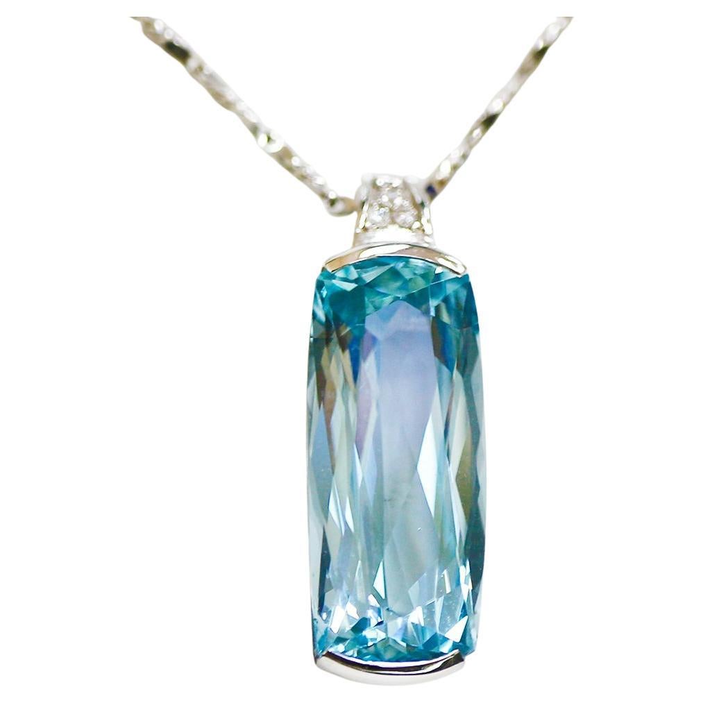 *Sales* IGI 14K 11.57 Ct Santa Maria Aquamarine Art Deco Style Pendant Necklace For Sale